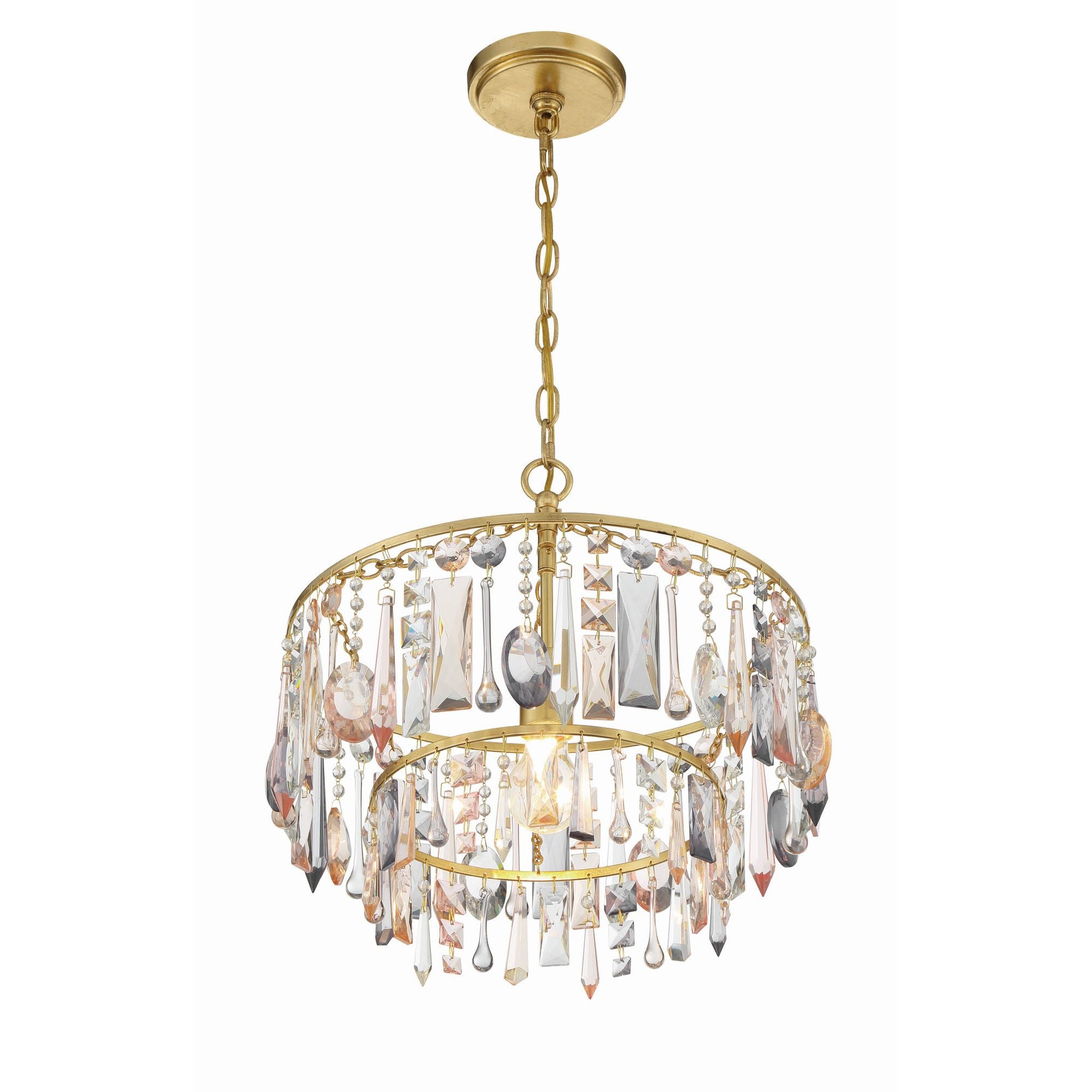 Elsa 1 Light Antique Gold Pendant Hand Cut Crystal 15"W x 17"H x 15"D