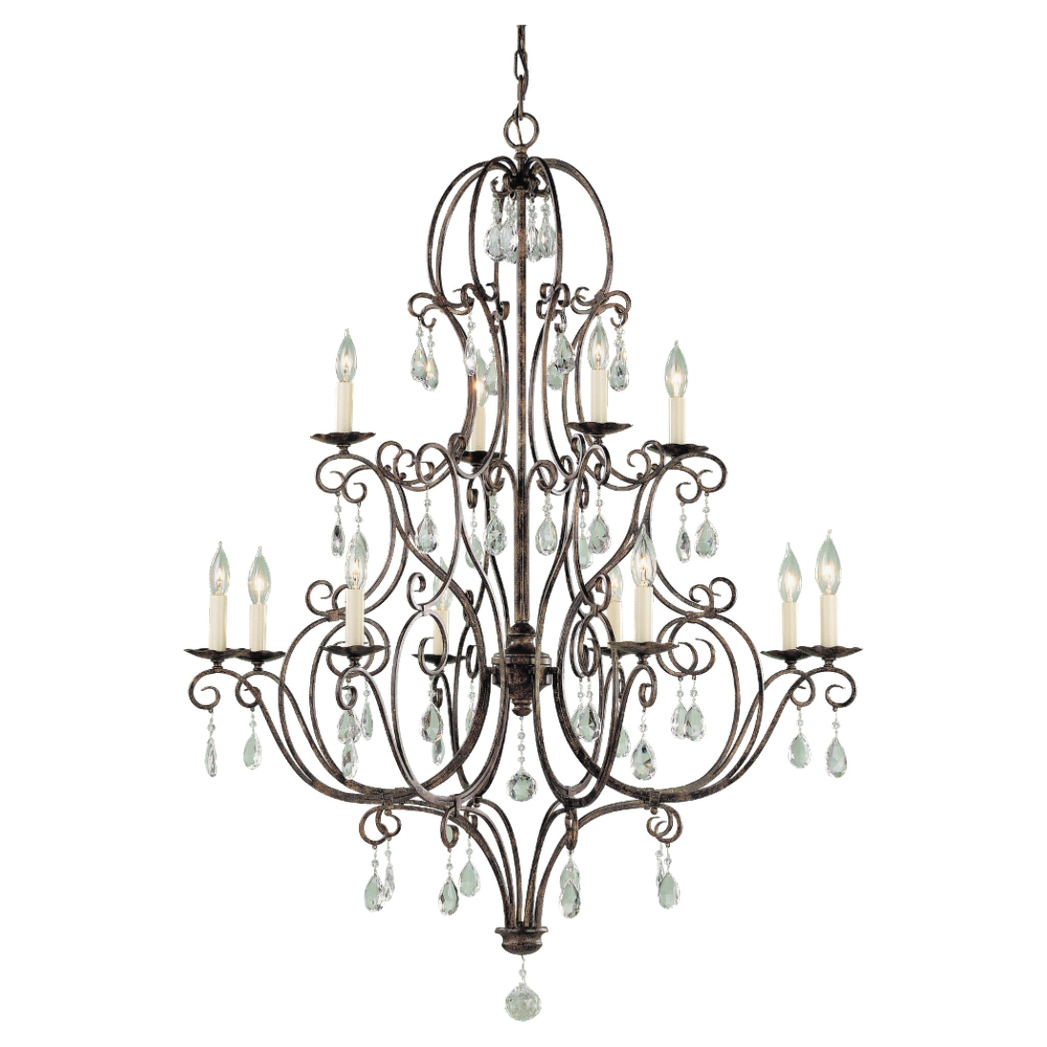 Chateau Large Chandelier Crystals 47" Height Steel in Mocha Bronze