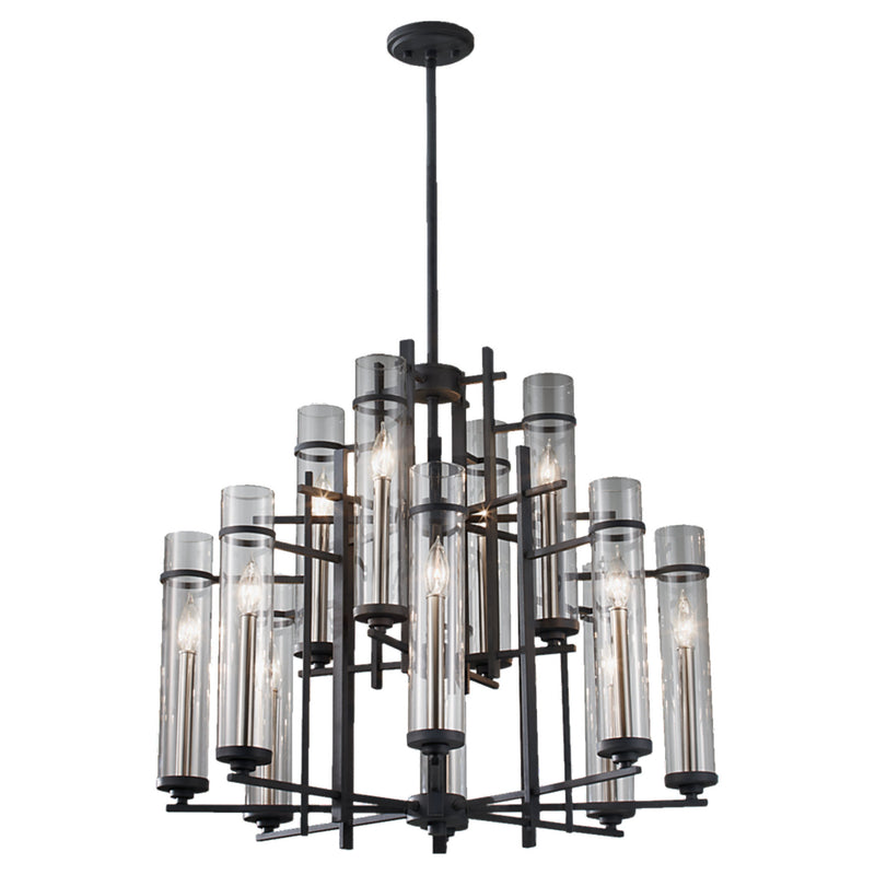 Generation Lighting F2629/8+4AF/BS Feiss Ethan 12 Light Chandelier in Antique Forged Iron / Brushed Steel