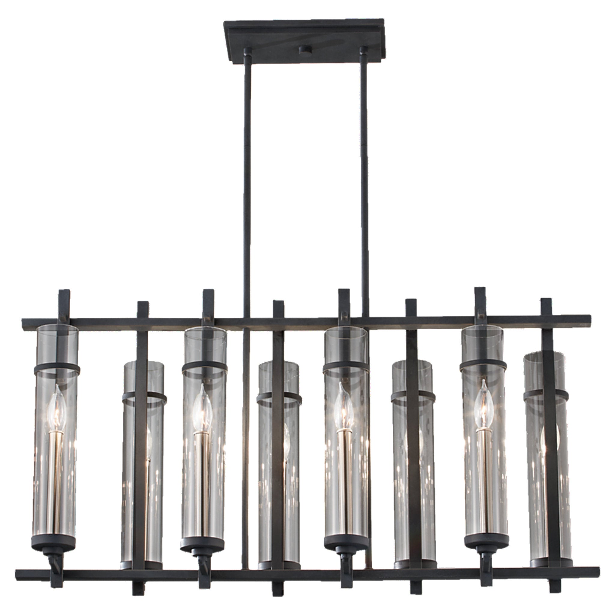 Ethan Linear Chandelier Transitional 10" Width 19.875" Height Steel Round Clear Shade in Antique Forged Iron / Brushed