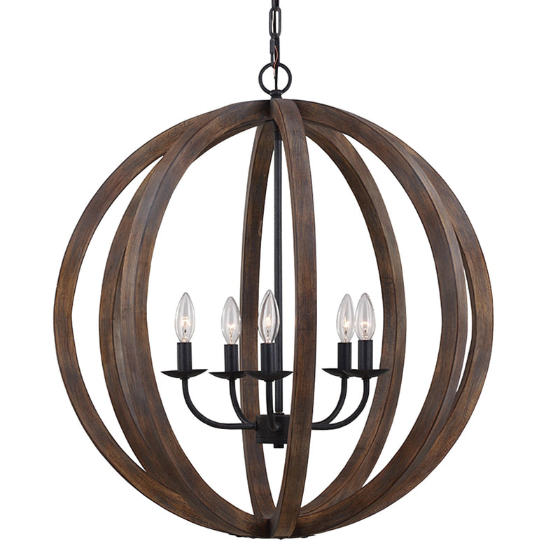 Generation Lighting F2936/5WOW/AF Feiss Allier 5 Light Chandelier in Weathered Oak Wood / Antique Forged Iron