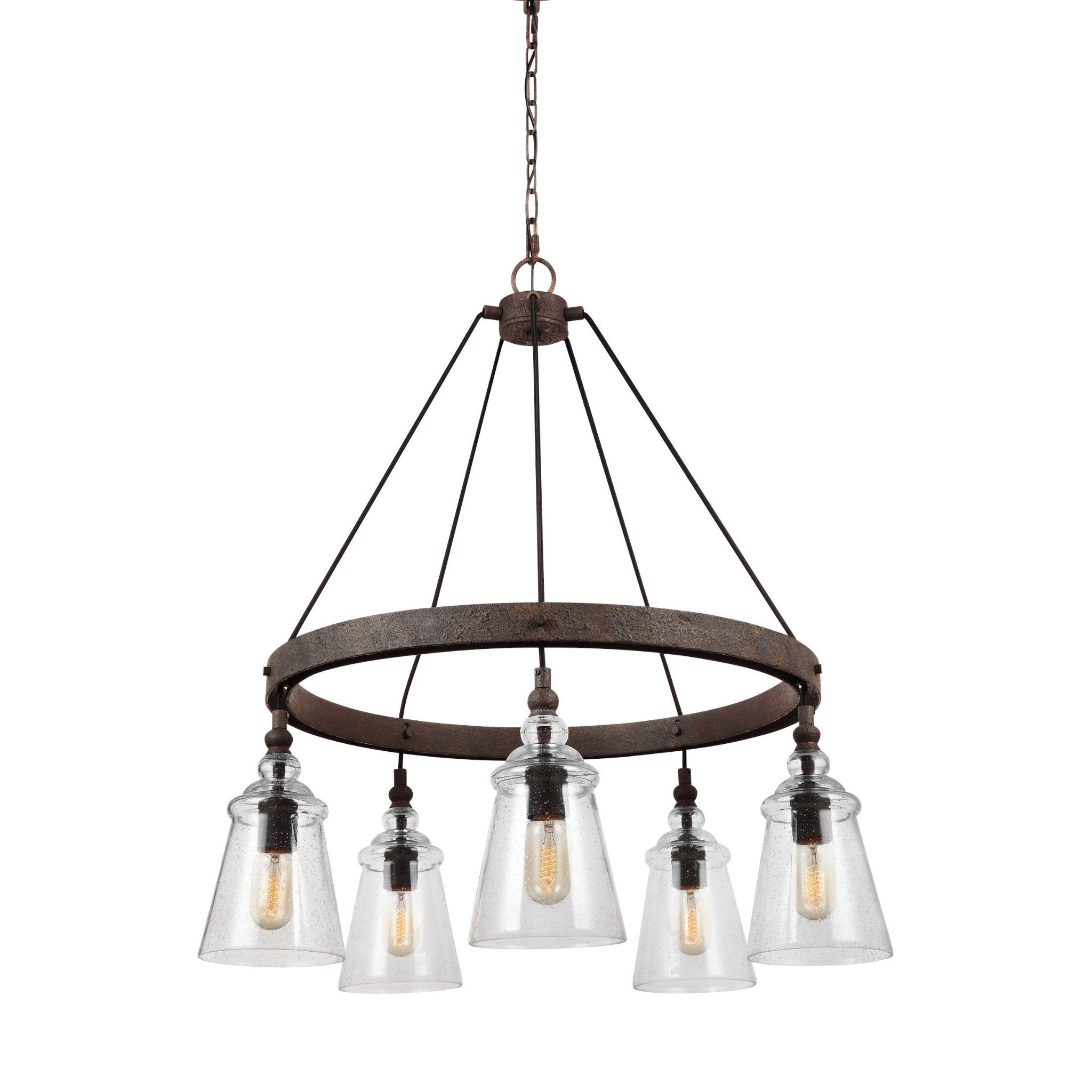 Loras Medium Chandelier Traditional Dark Sky 35" Height Steel Round Clear Seeded Shade in Weathered Iron