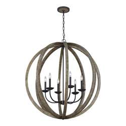Generation Lighting F3186/6WOW/AF Feiss Allier 6 Light Chandelier in Weathered Oak Wood / Antique Forged Iron
