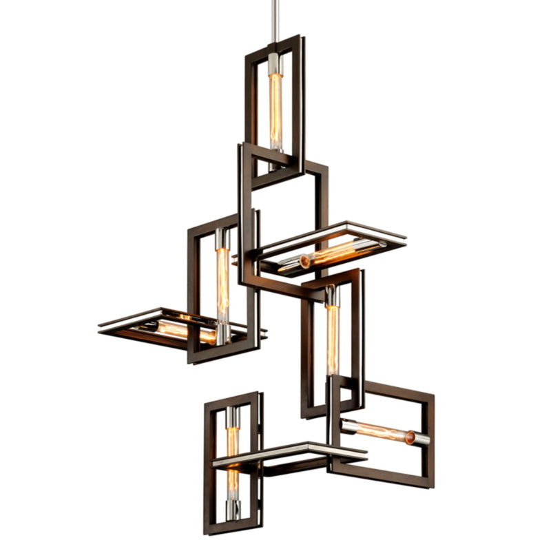 Enigma 7 Light Chandelier in Bronze With Polished Stainless