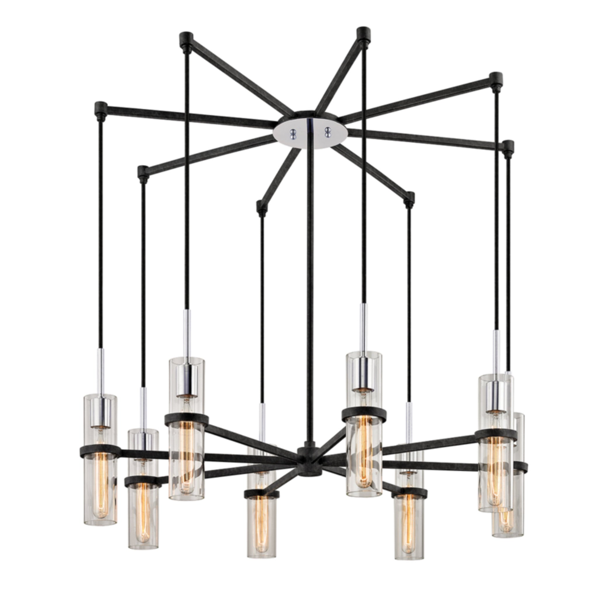 Xavier 8 Light Chandelier in Textured Iron/Polished Chrome