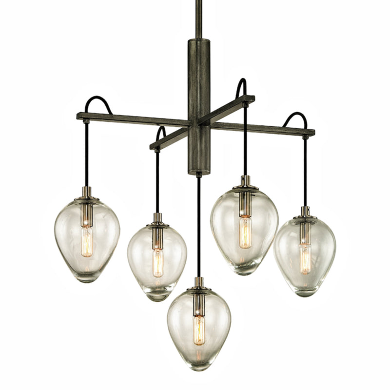 Brixton 5 Light Chandelier in Gun Metal With Smoked Chrome