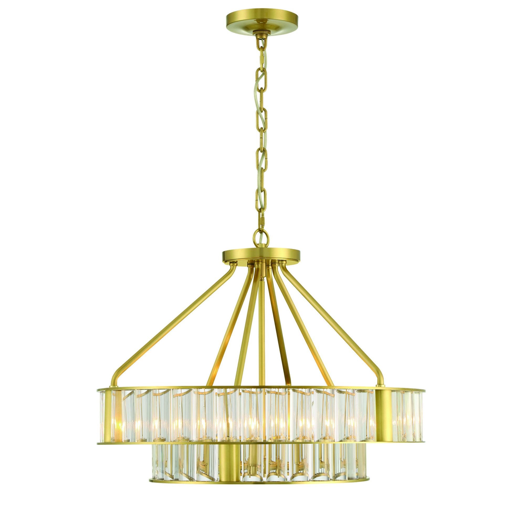 Libby Langdon Farris 6 Light Aged Brass Chandelier Clear Glass 24.5"W x 20"H x 24.5"D