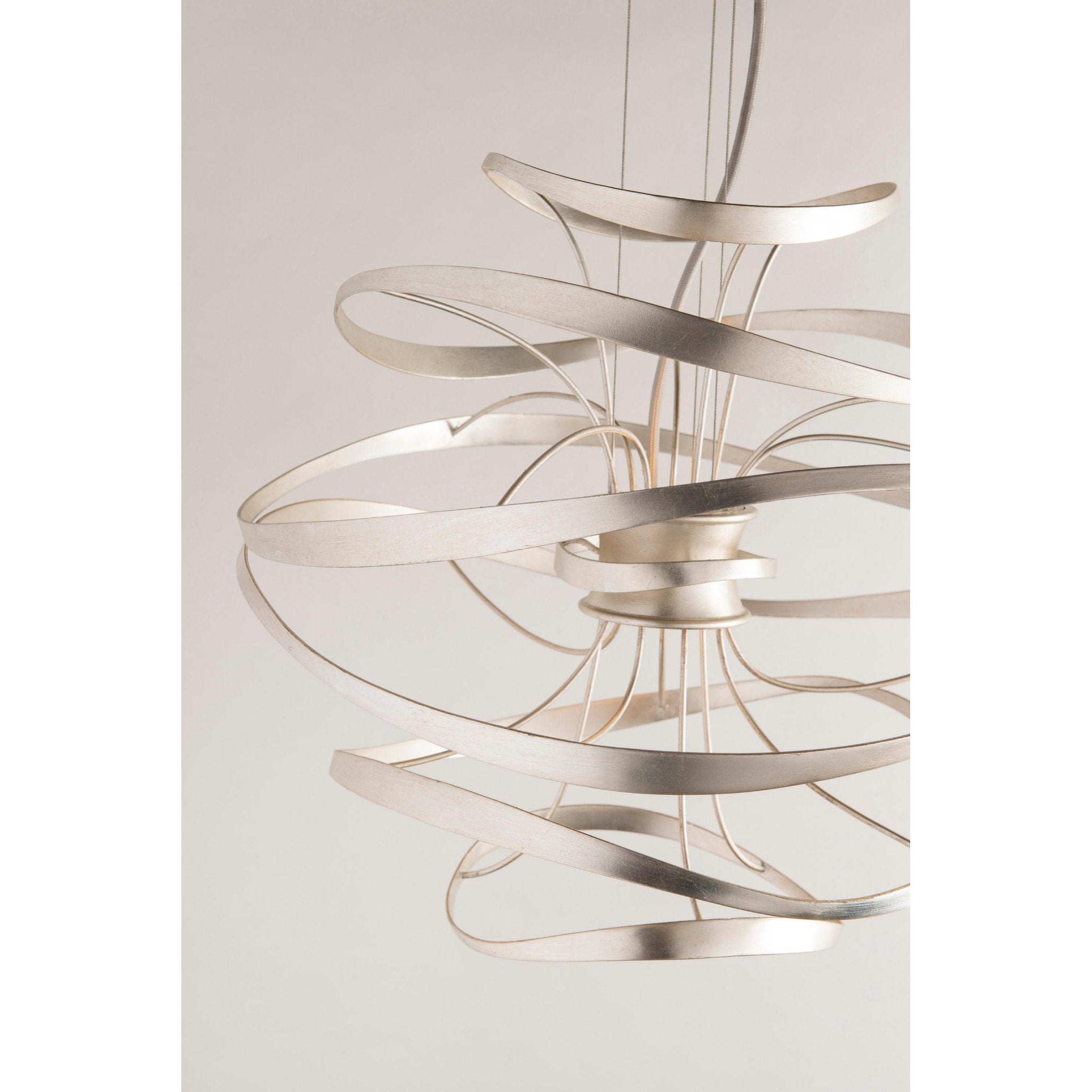 Calligraphy 2 Light Chandelier in Silver Leaf Polished Stainless