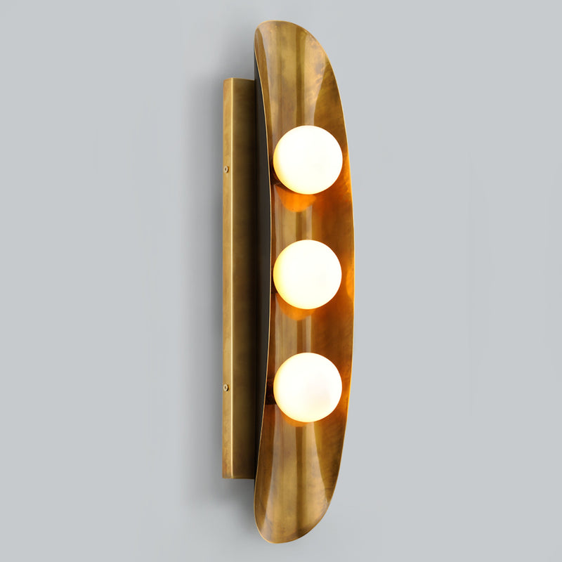 Hobart 3 Light Wall Sconce in Vintage Brass Bronze Accents