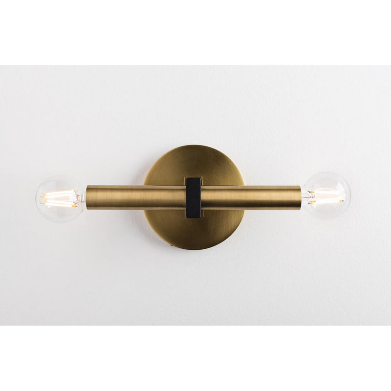 Colette 2 Light Wall Sconce in Aged Brass/Black