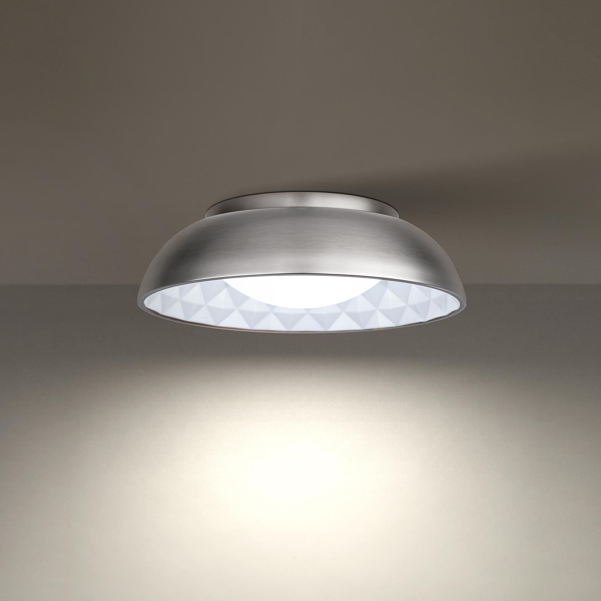 Prisma 18in LED Flush Mount 3000K with Prismatic Vacuum Formed Shade in Brushed Nickel