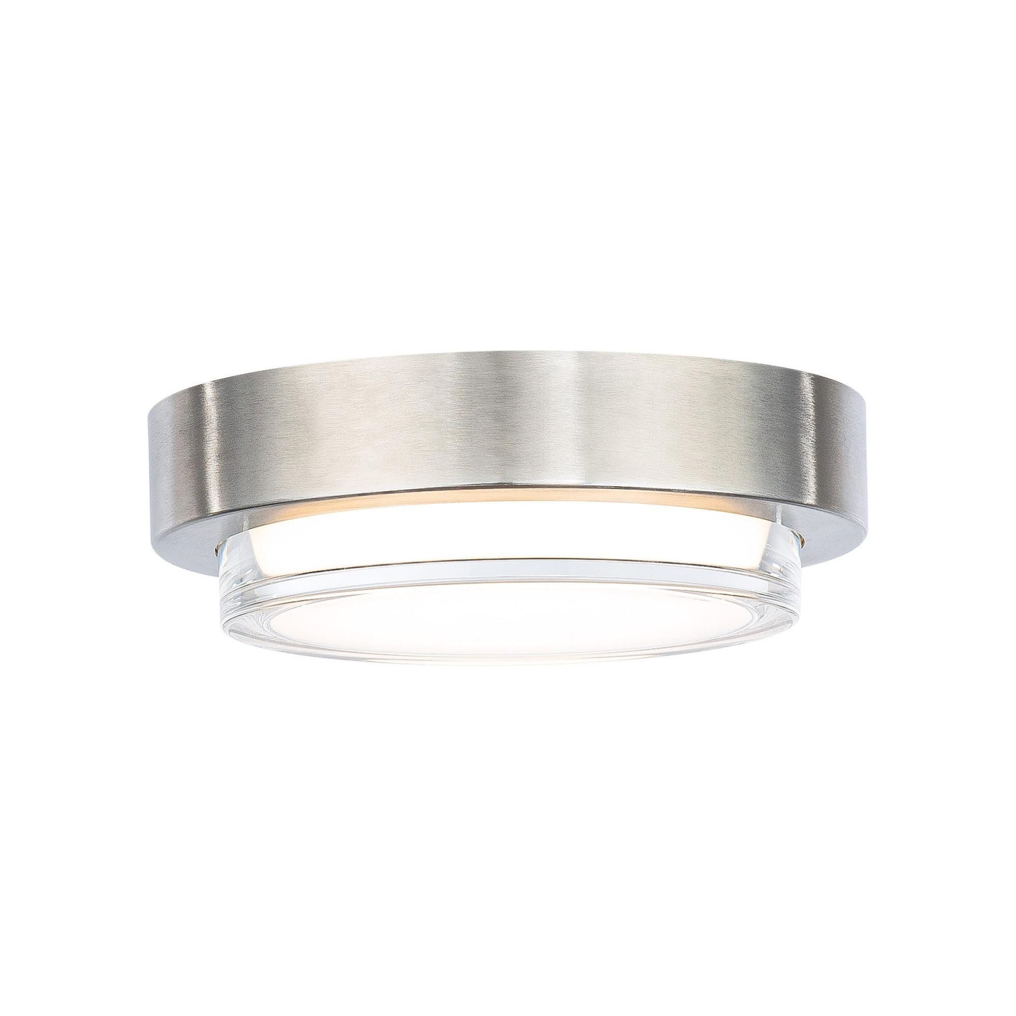 Kind 8in LED Round Indoor or Outdoor Flush Mount 3-CCT 2700K-3000K-3500K Set to 3000K in Stainless Steel
