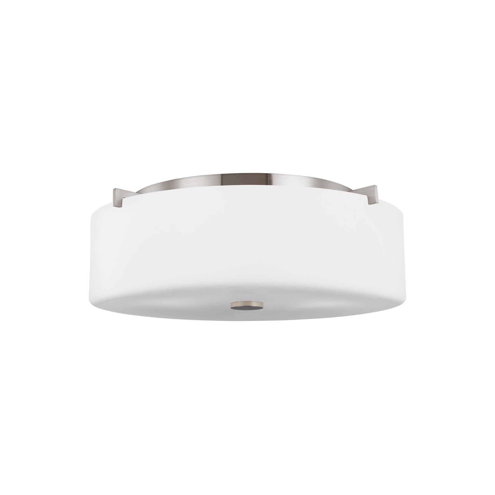 Sunset Drive Large Three Light Flush Mount Modern Ceiling Fixture 6.25" Height Steel Round White Opal Etched Shade in Brushed
