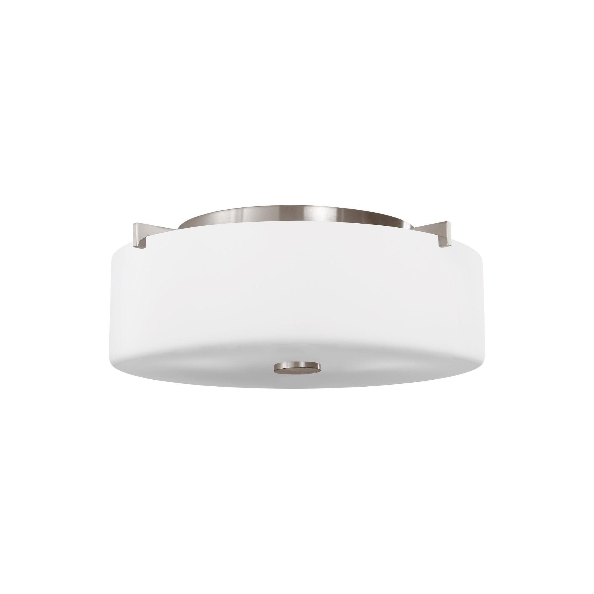 Sunset Drive Small Two Light Flush Mount Modern Ceiling Fixture 4.75" Height Steel Round White Opal Etched Shade in Brushed