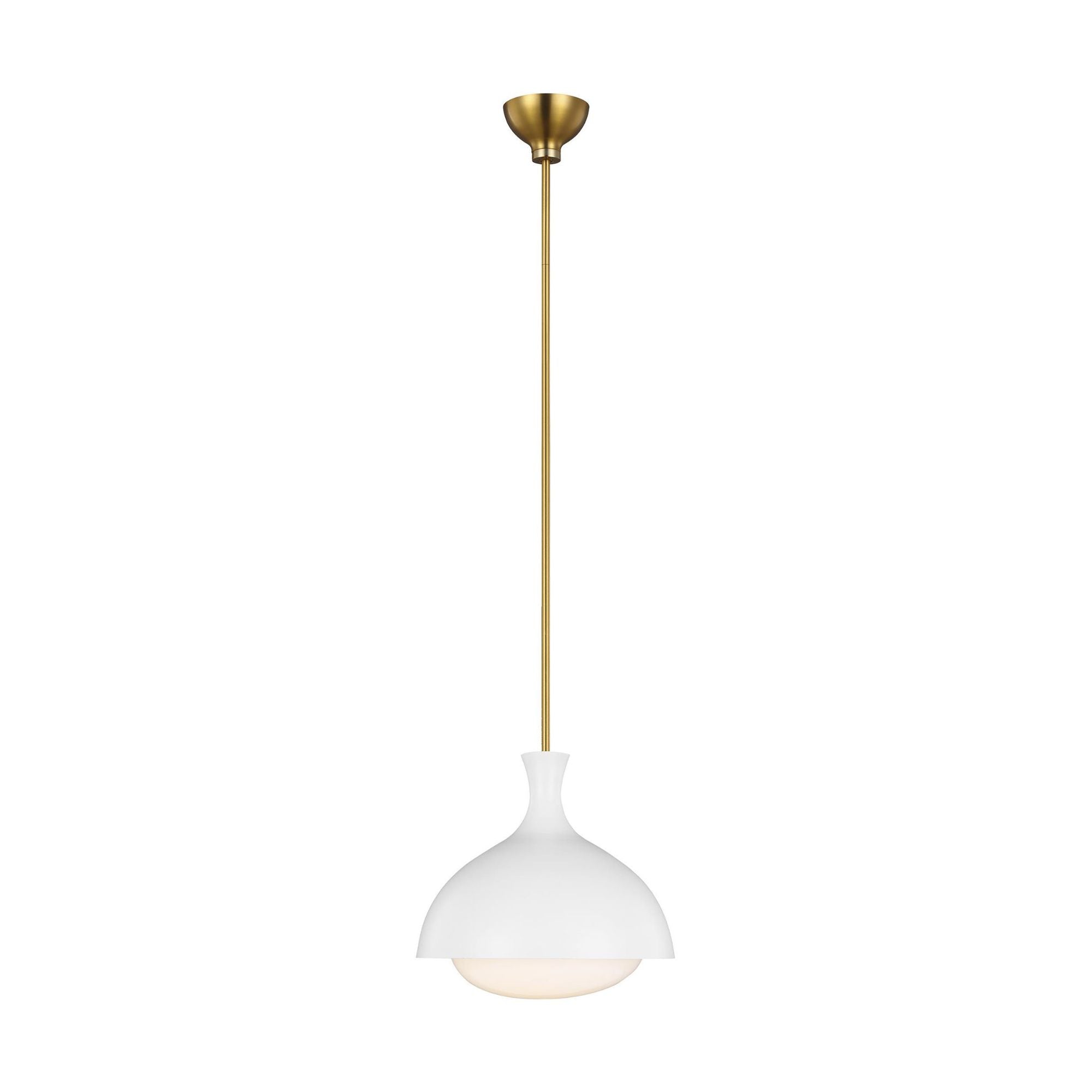 AERIN Lucerne One Light Medium Pendant in Matte White and Burnished Brass