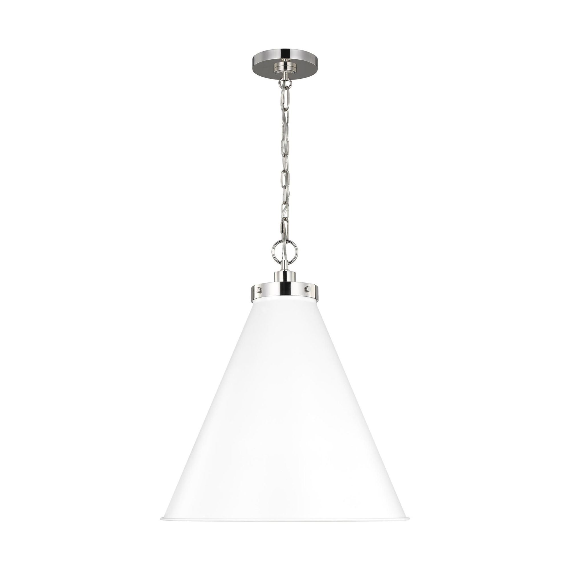 Chapman & Myers Wellfleet Large Cone Pendant in Matte White and Polished Nickel