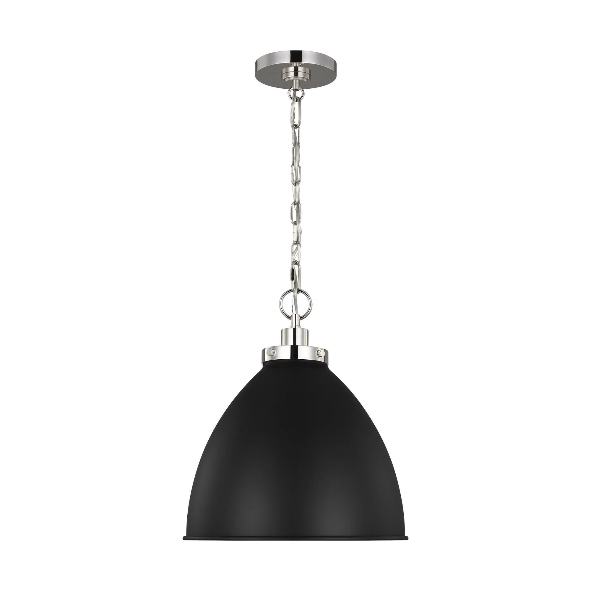 Chapman & Myers Wellfleet Medium Dome Pendant in Midnight Black and Polished Nickel