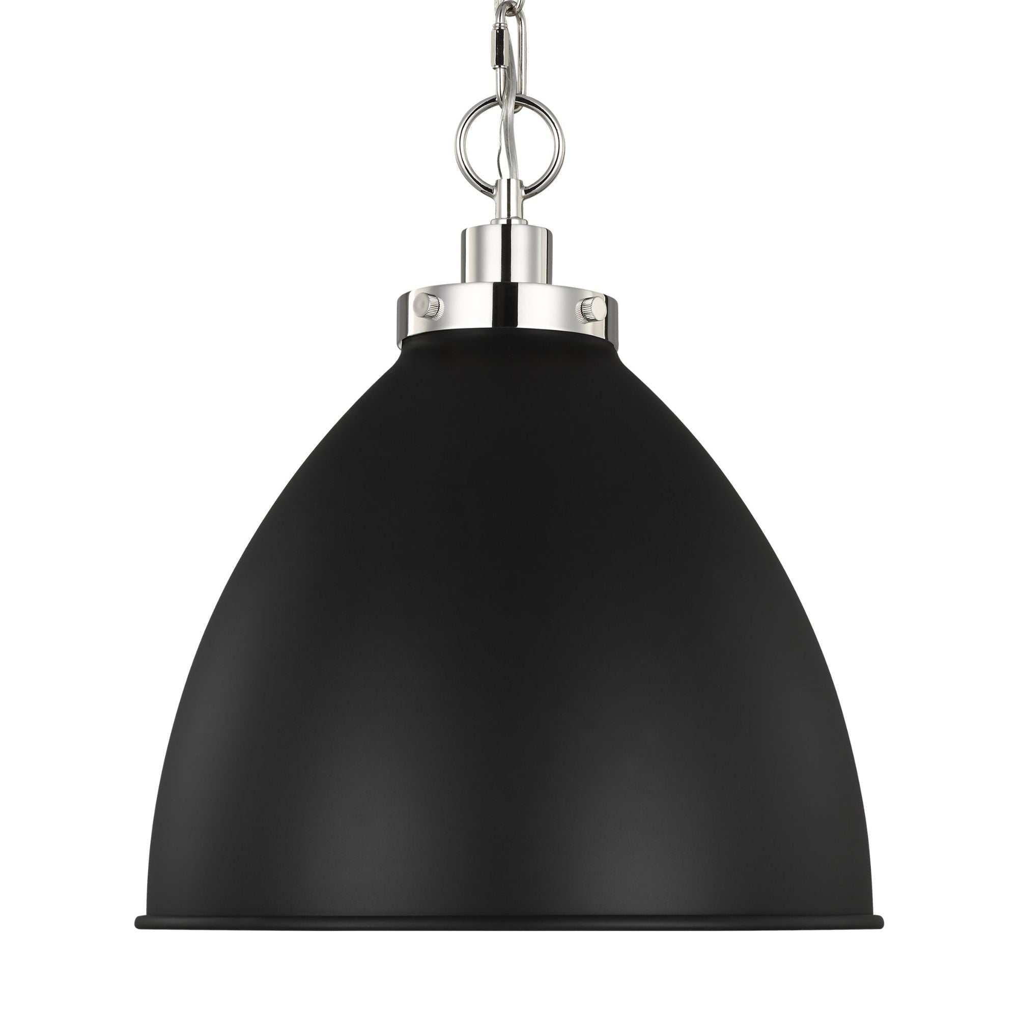 Chapman & Myers Wellfleet Medium Dome Pendant in Midnight Black and Polished Nickel