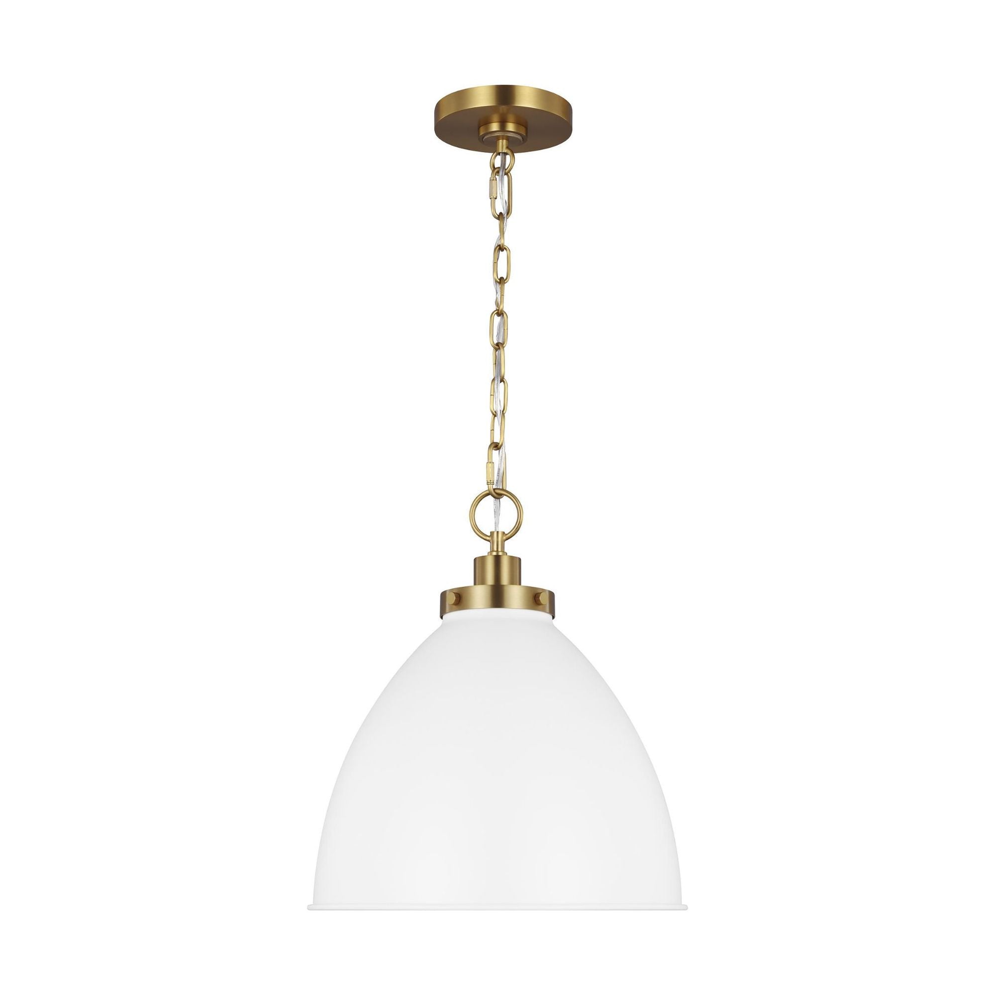Chapman & Myers Wellfleet Medium Dome Pendant in Matte White and Burnished Brass