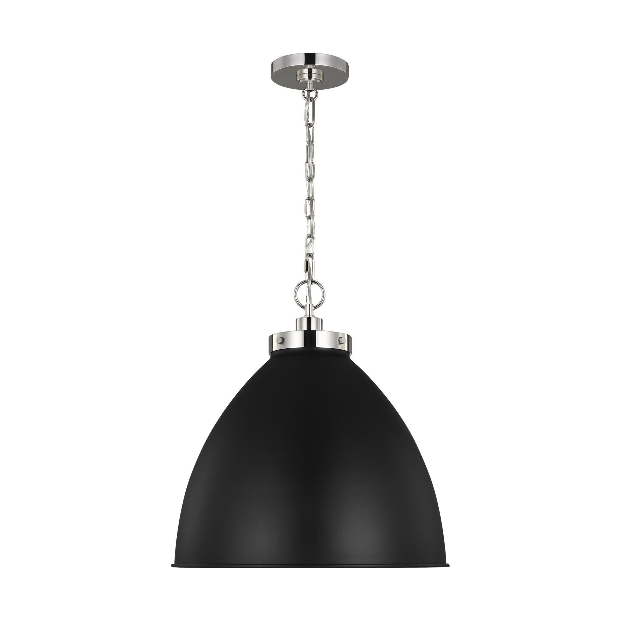 Chapman & Myers Wellfleet Large Dome Pendant in Midnight Black and Polished Nickel