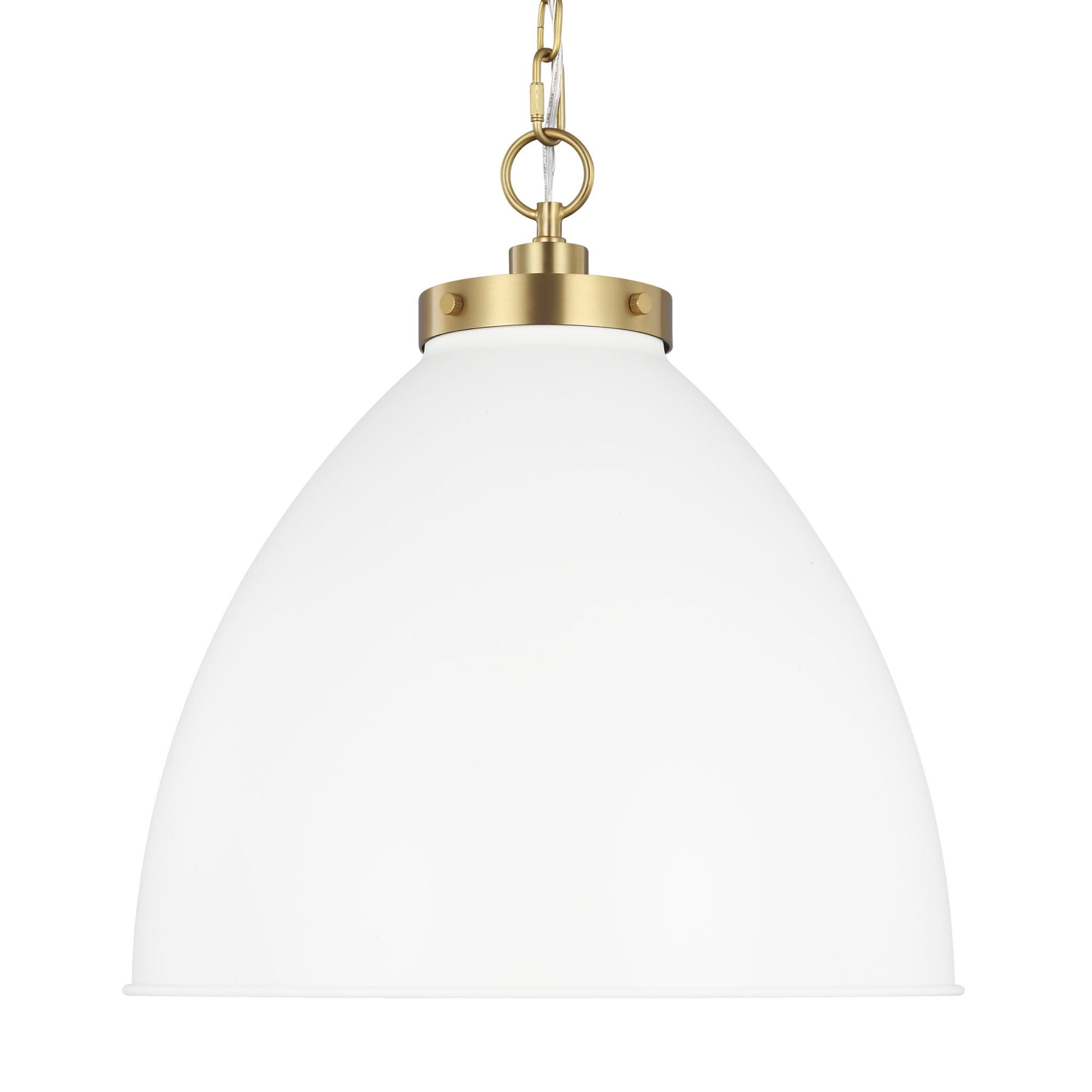 Chapman & Myers Wellfleet Large Dome Pendant in Matte White and Burnished Brass