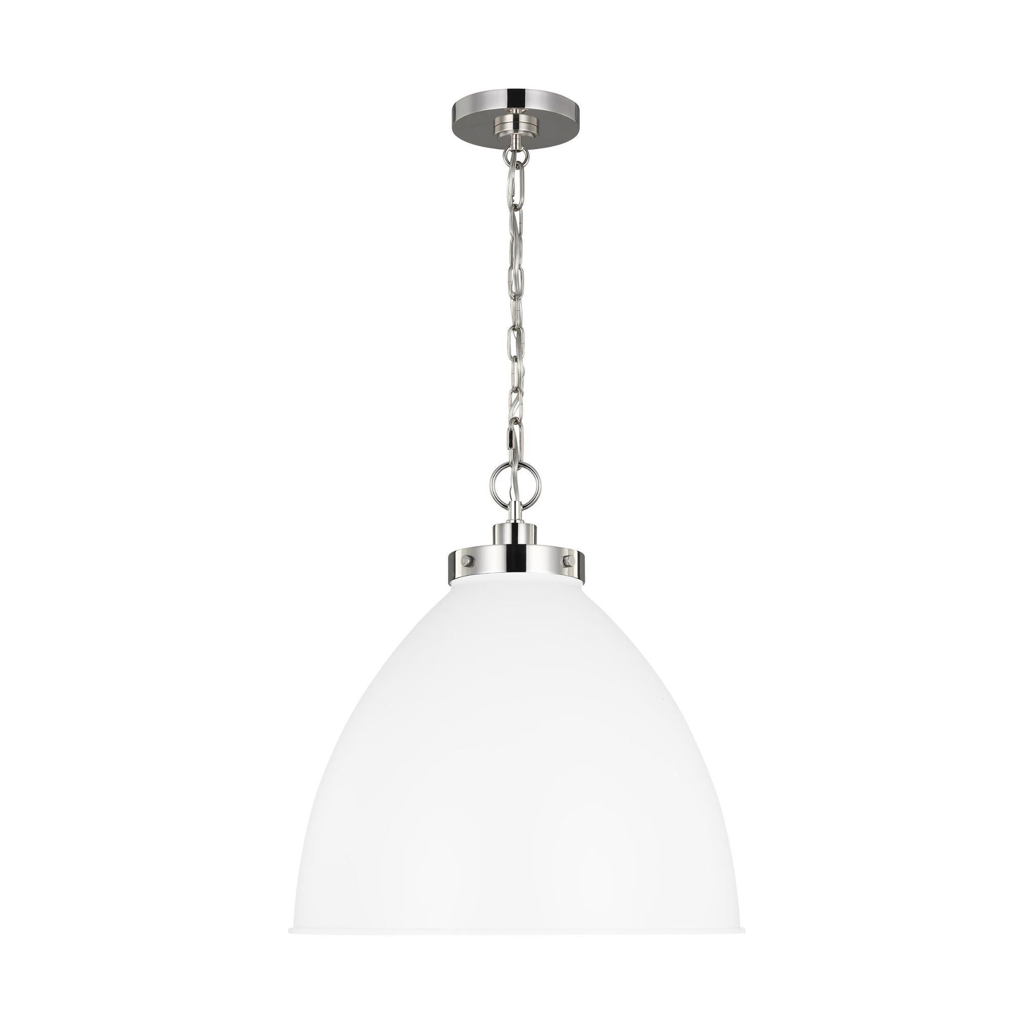 Chapman & Myers Wellfleet Large Dome Pendant in Matte White and Polished Nickel