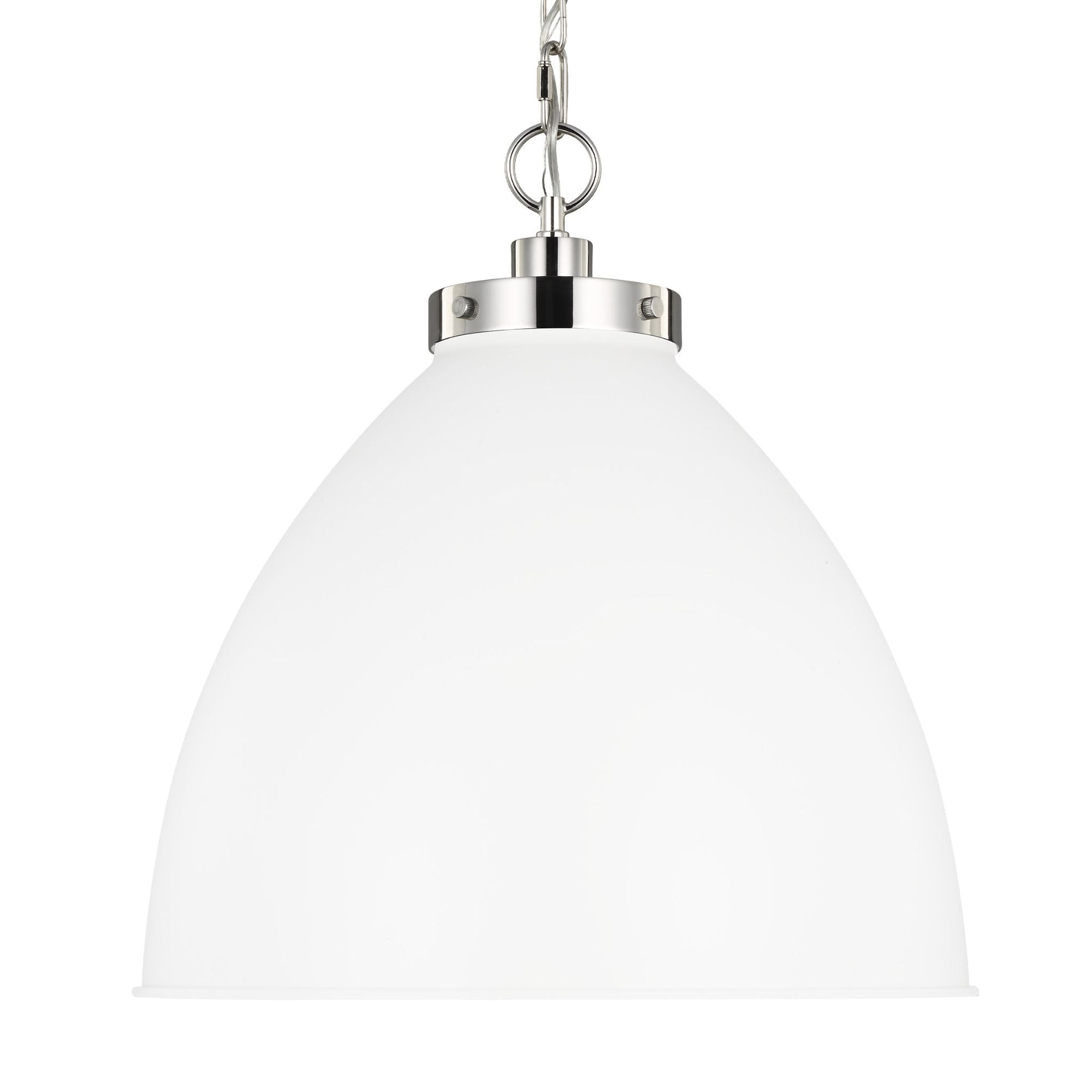 Chapman & Myers Wellfleet Large Dome Pendant in Matte White and Polished Nickel