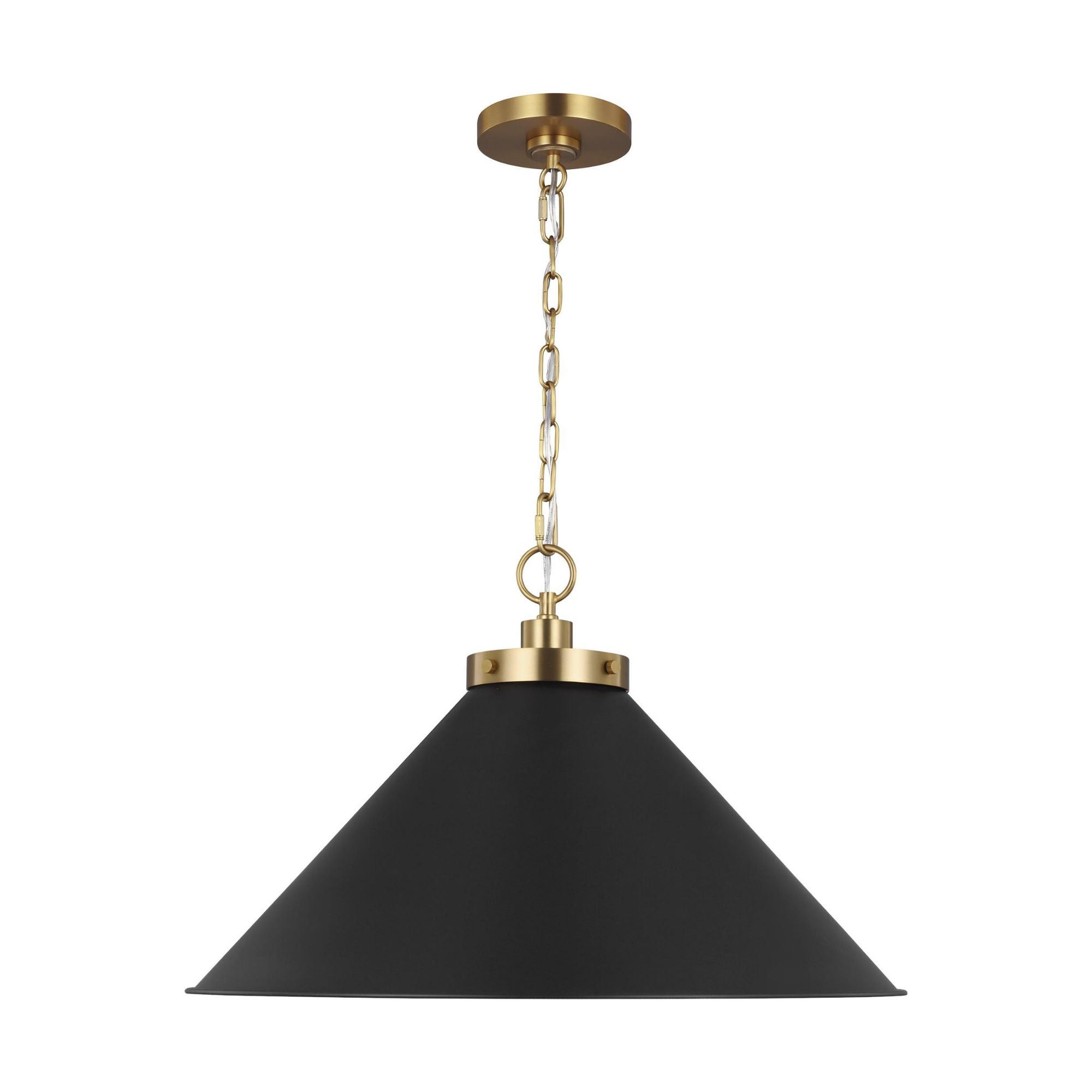 Chapman & Myers Wellfleet Wide Cone Pendant in Midnight Black and Burnished Brass