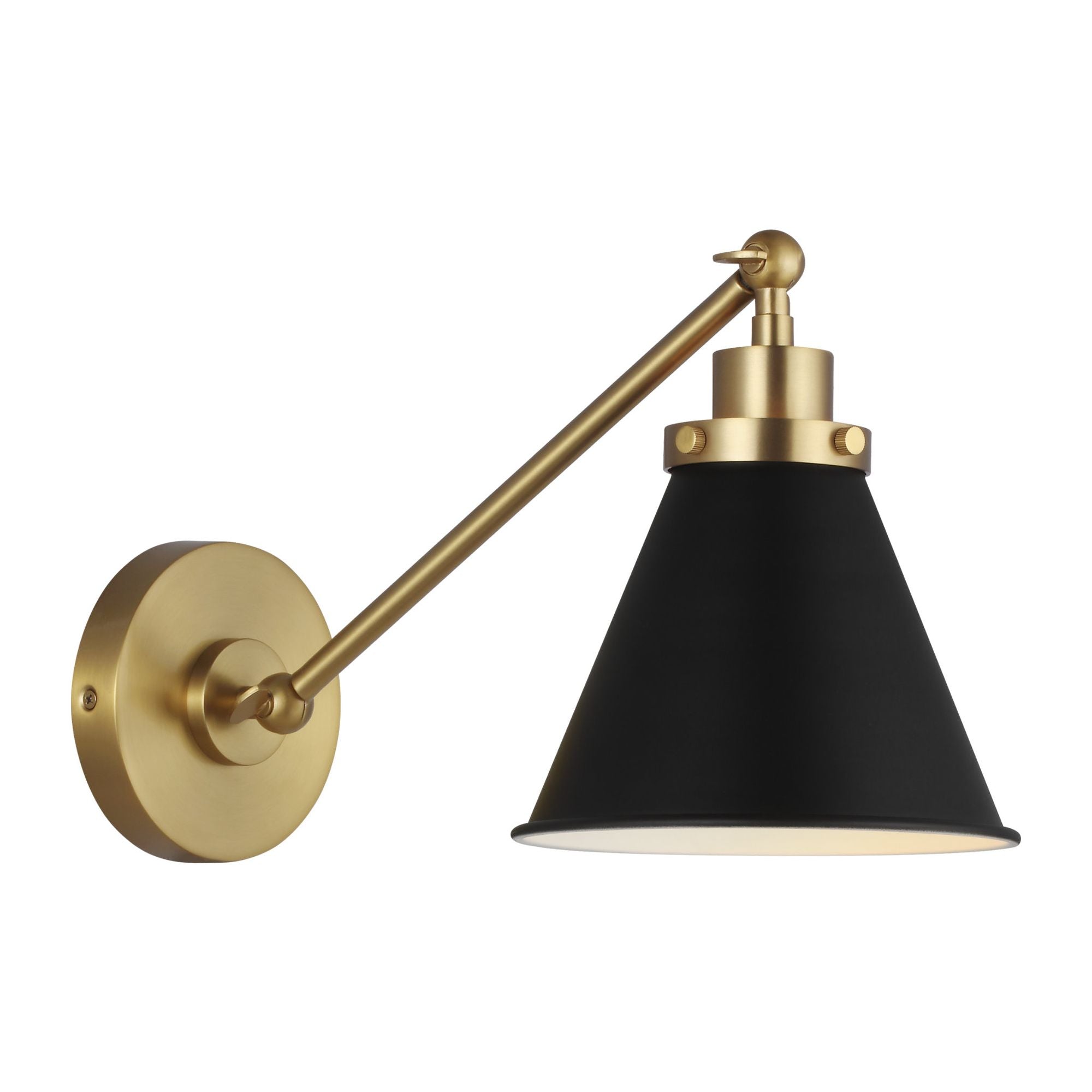 Chapman & Myers Wellfleet Single Arm Cone Task Sconce in Midnight Black and Burnished Brass