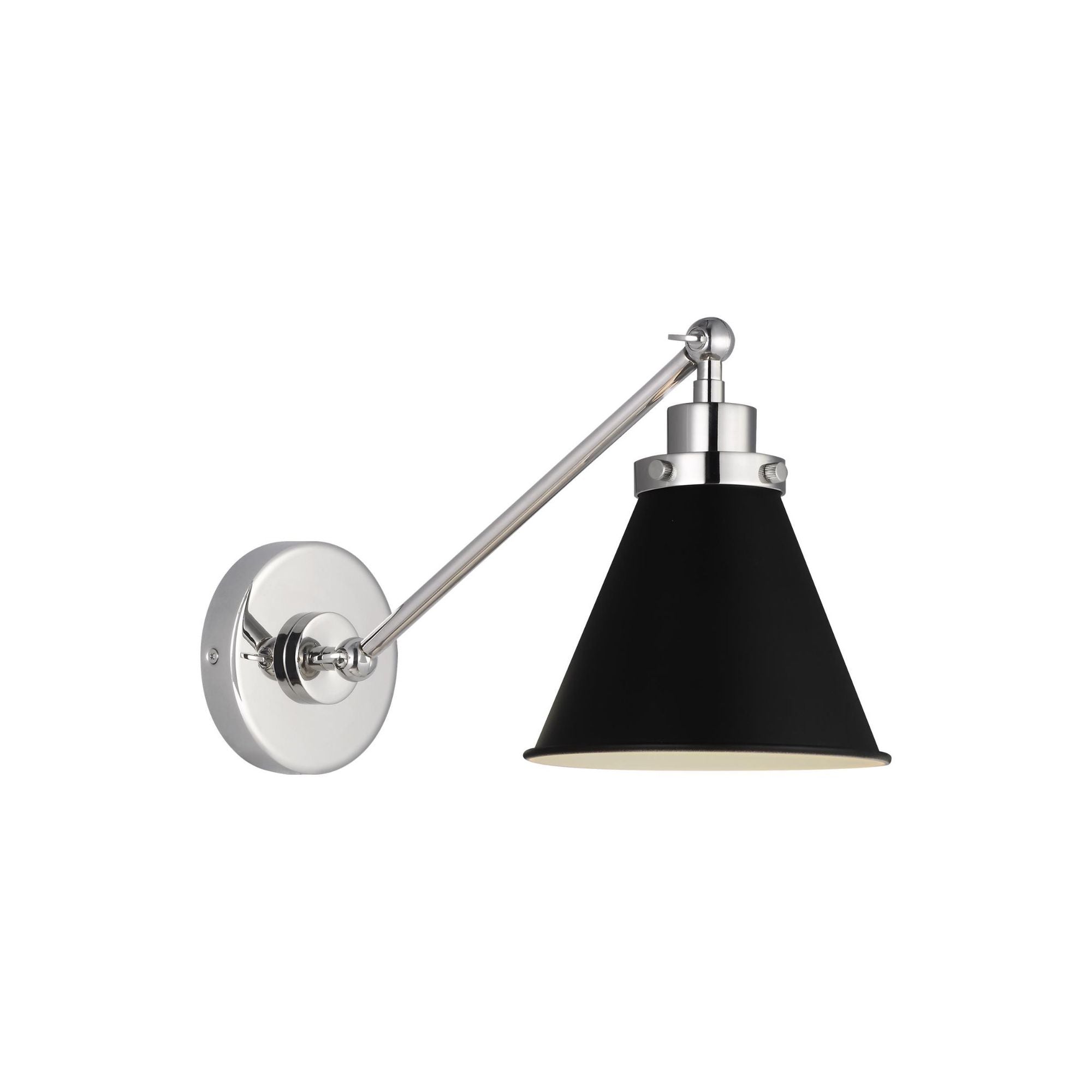Chapman & Myers Wellfleet Single Arm Cone Task Sconce in Midnight Black and Polished Nickel