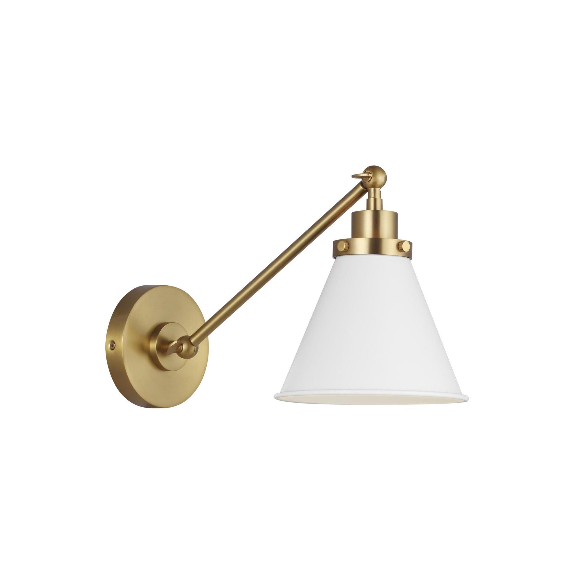 Chapman & Myers Wellfleet Single Arm Cone Task Sconce in Matte White and Burnished Brass