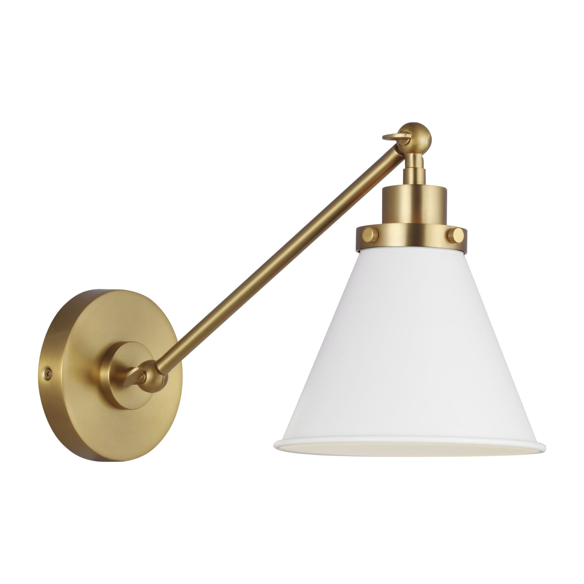 Chapman & Myers Wellfleet Single Arm Cone Task Sconce in Matte White and Burnished Brass