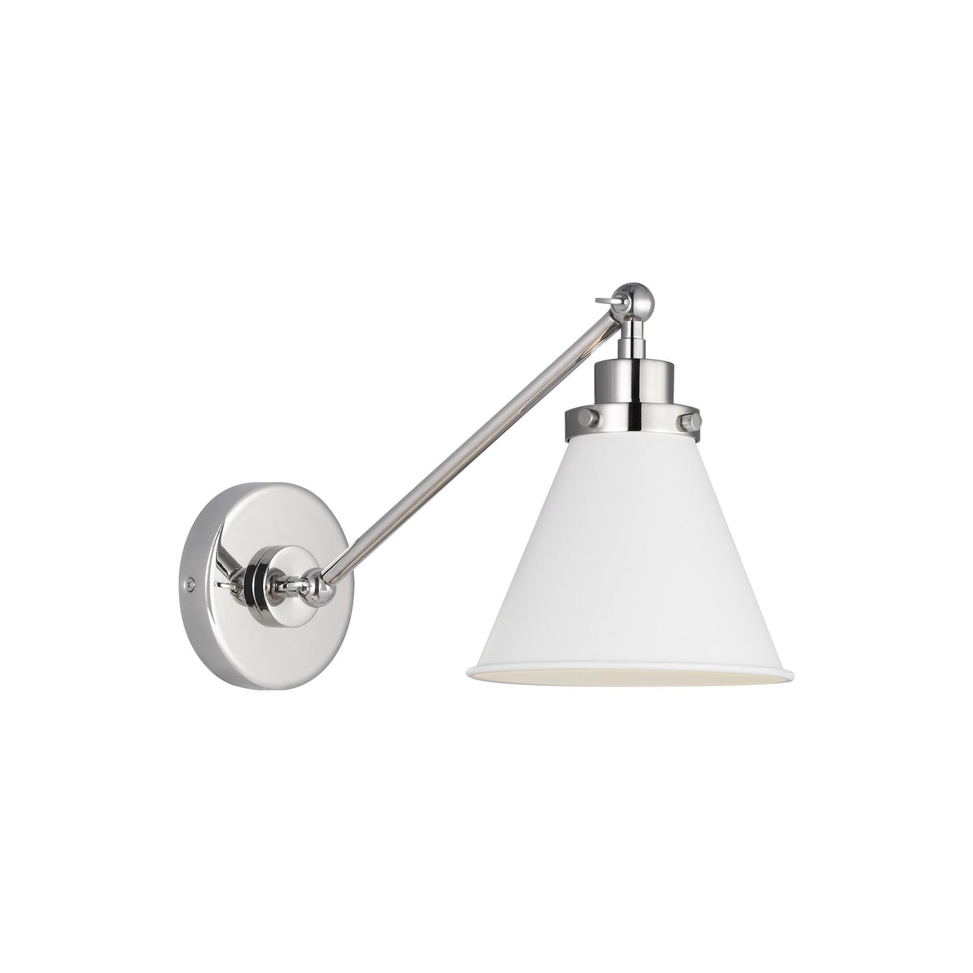 Chapman & Myers Wellfleet Single Arm Cone Task Sconce in Matte White and Polished Nickel