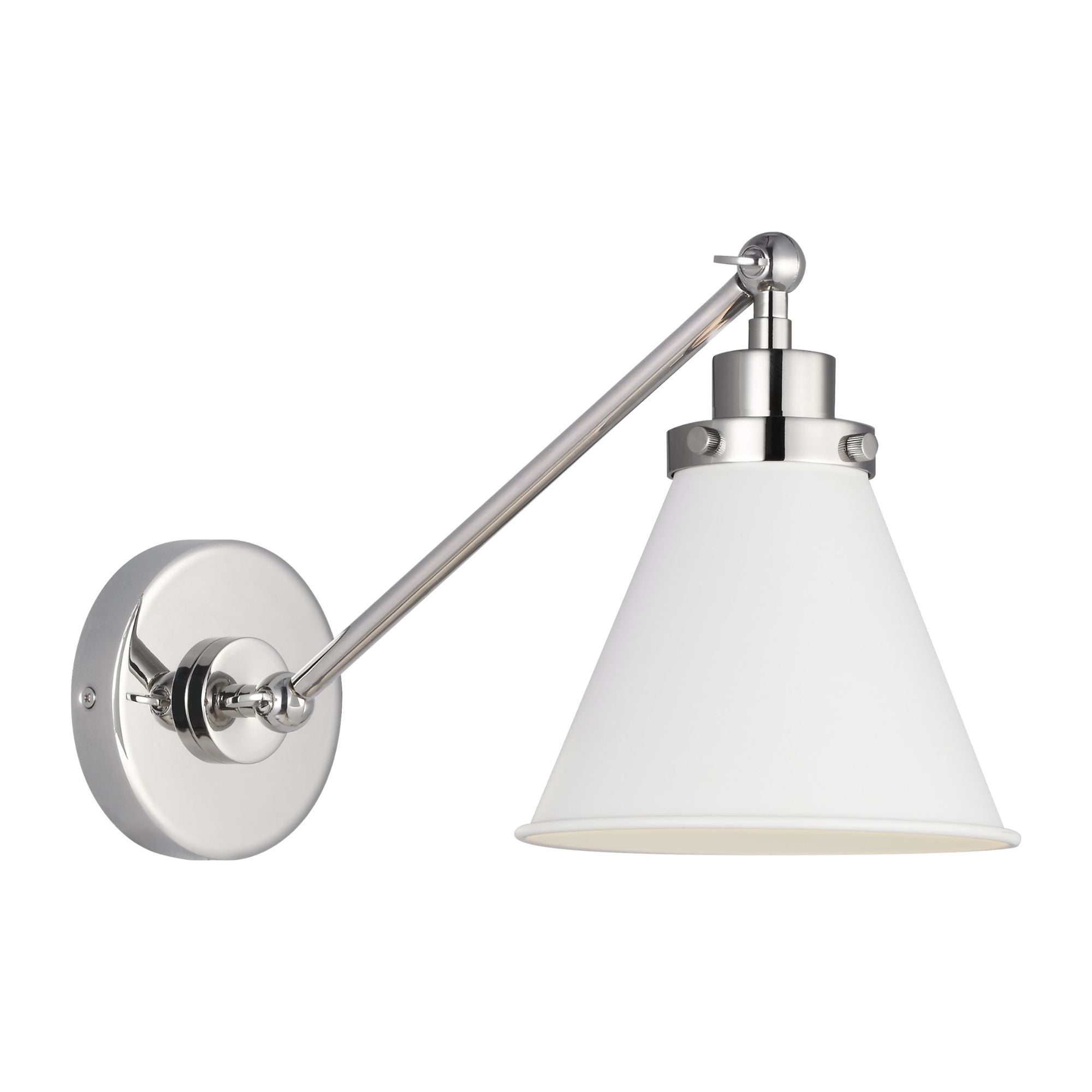 Chapman & Myers Wellfleet Single Arm Cone Task Sconce in Matte White and Polished Nickel