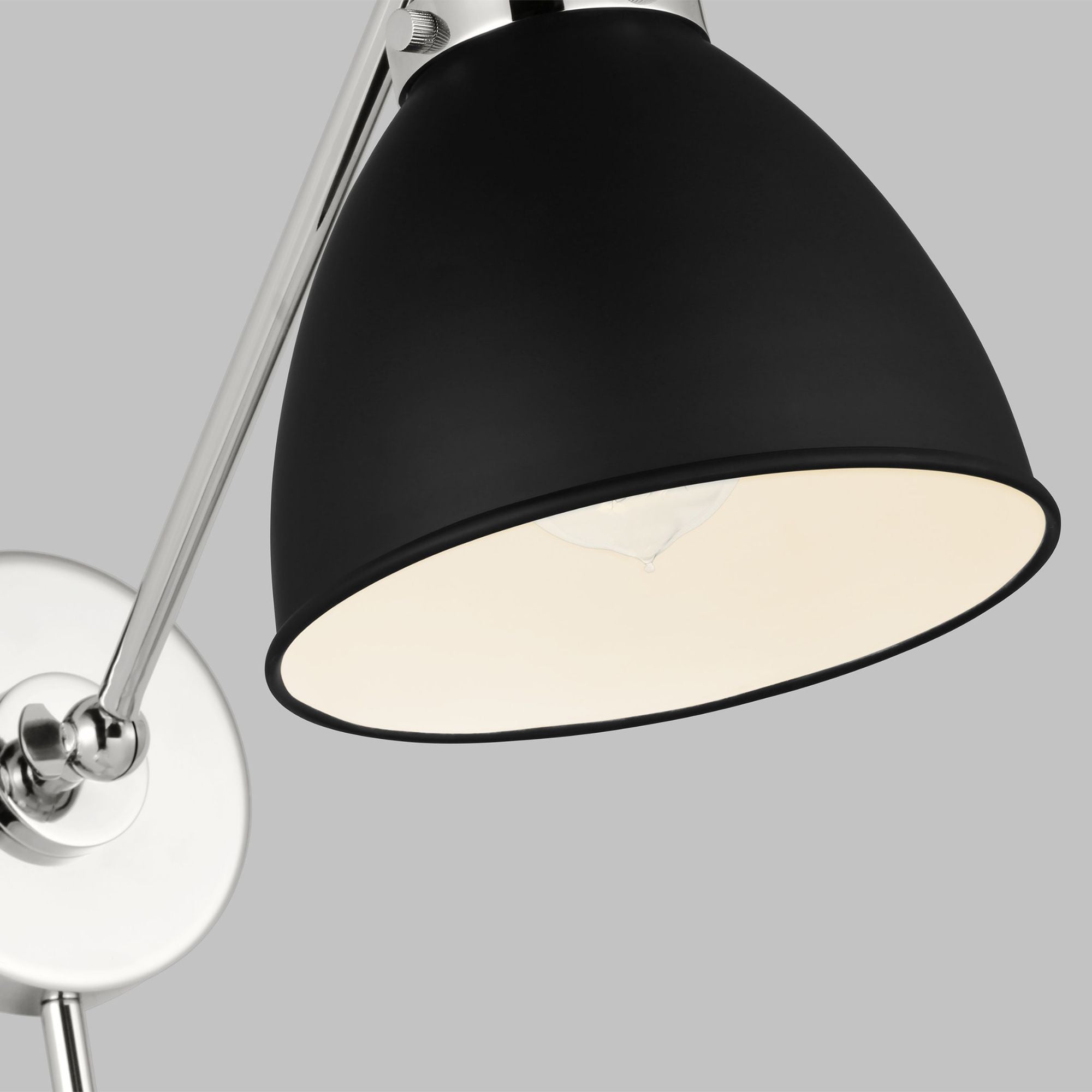 Chapman & Myers Wellfleet Single Arm Dome Task Sconce in Midnight Black and Polished Nickel