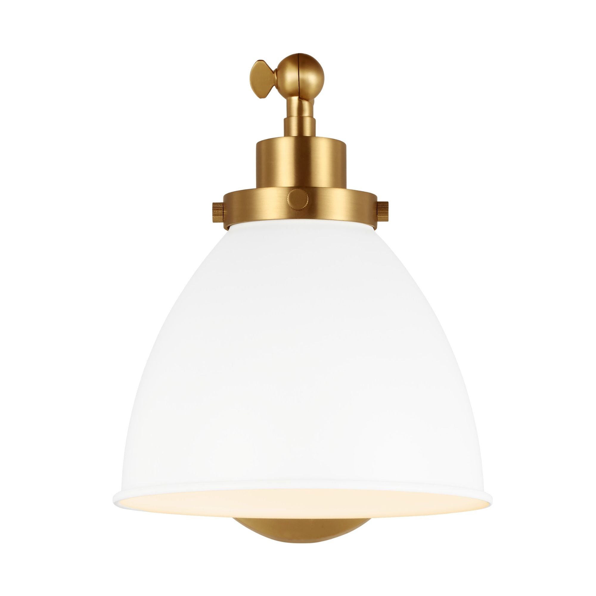 Chapman & Myers Wellfleet Single Arm Dome Task Sconce in Matte White and Burnished Brass