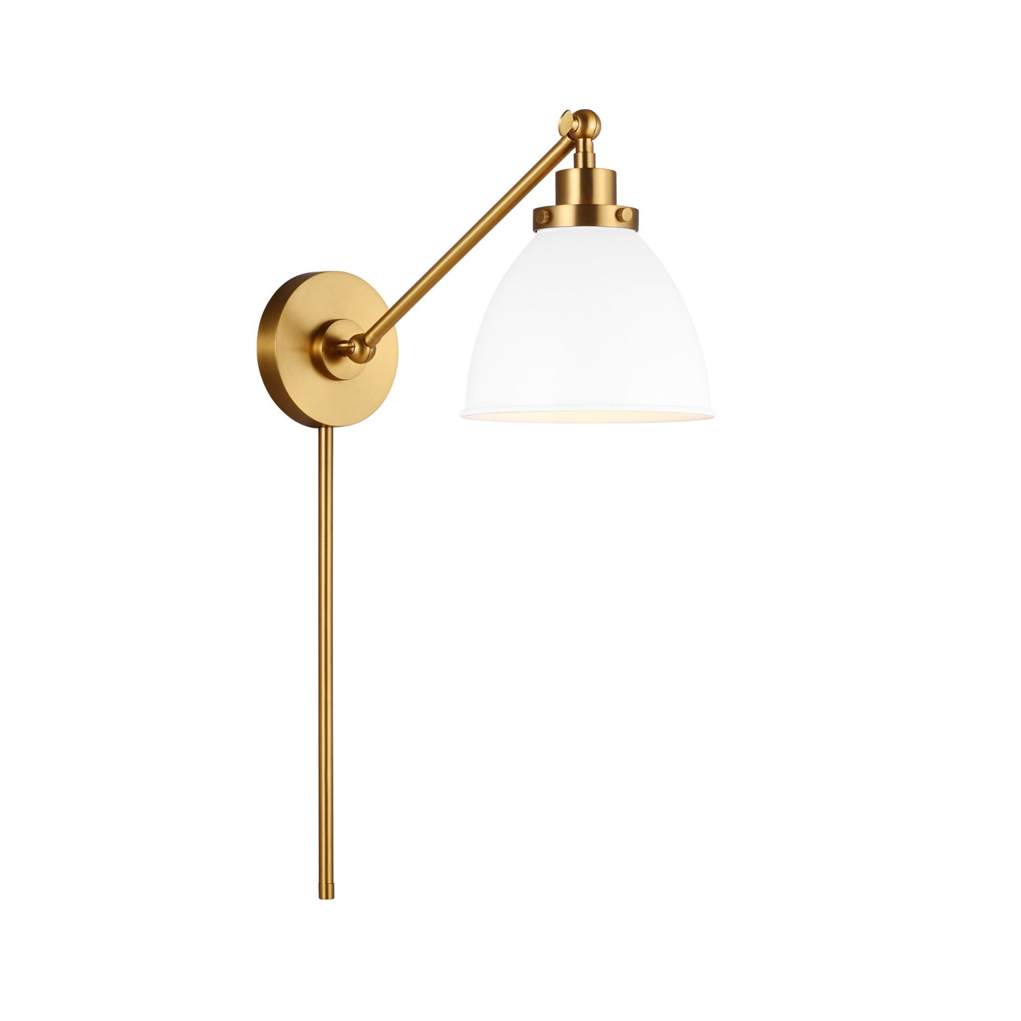 Chapman & Myers Wellfleet Single Arm Dome Task Sconce in Matte White and Burnished Brass