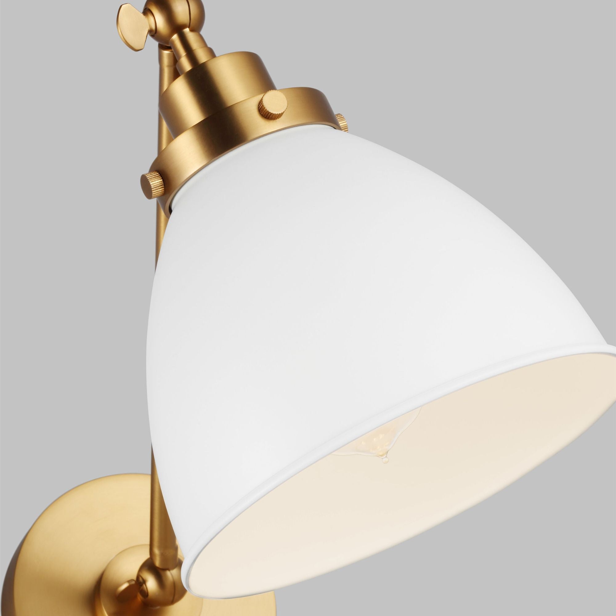 Chapman & Myers Wellfleet Single Arm Dome Task Sconce in Matte White and Burnished Brass