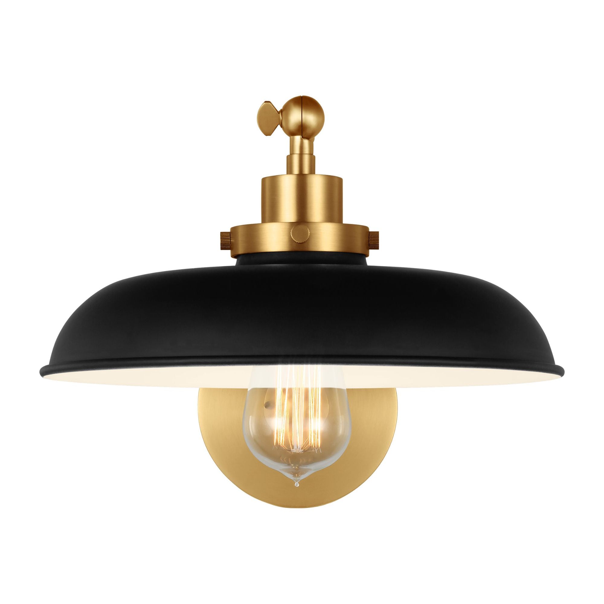Chapman & Myers Wellfleet Single Arm Wide Task Sconce in Midnight Black and Burnished Brass