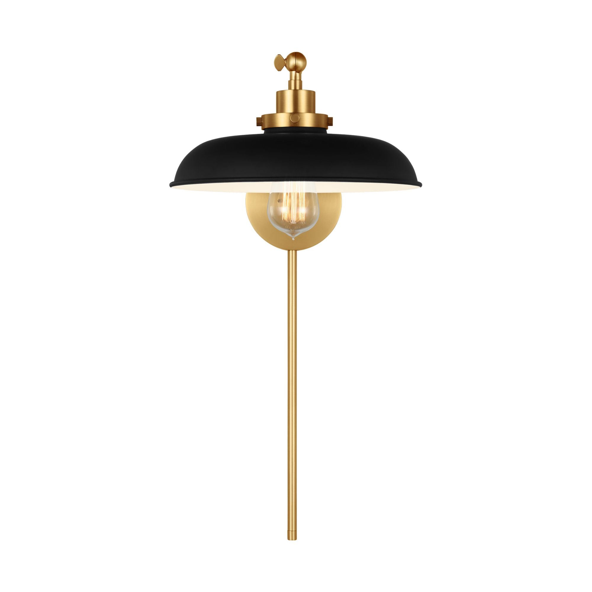 Chapman & Myers Wellfleet Single Arm Wide Task Sconce in Midnight Black and Burnished Brass