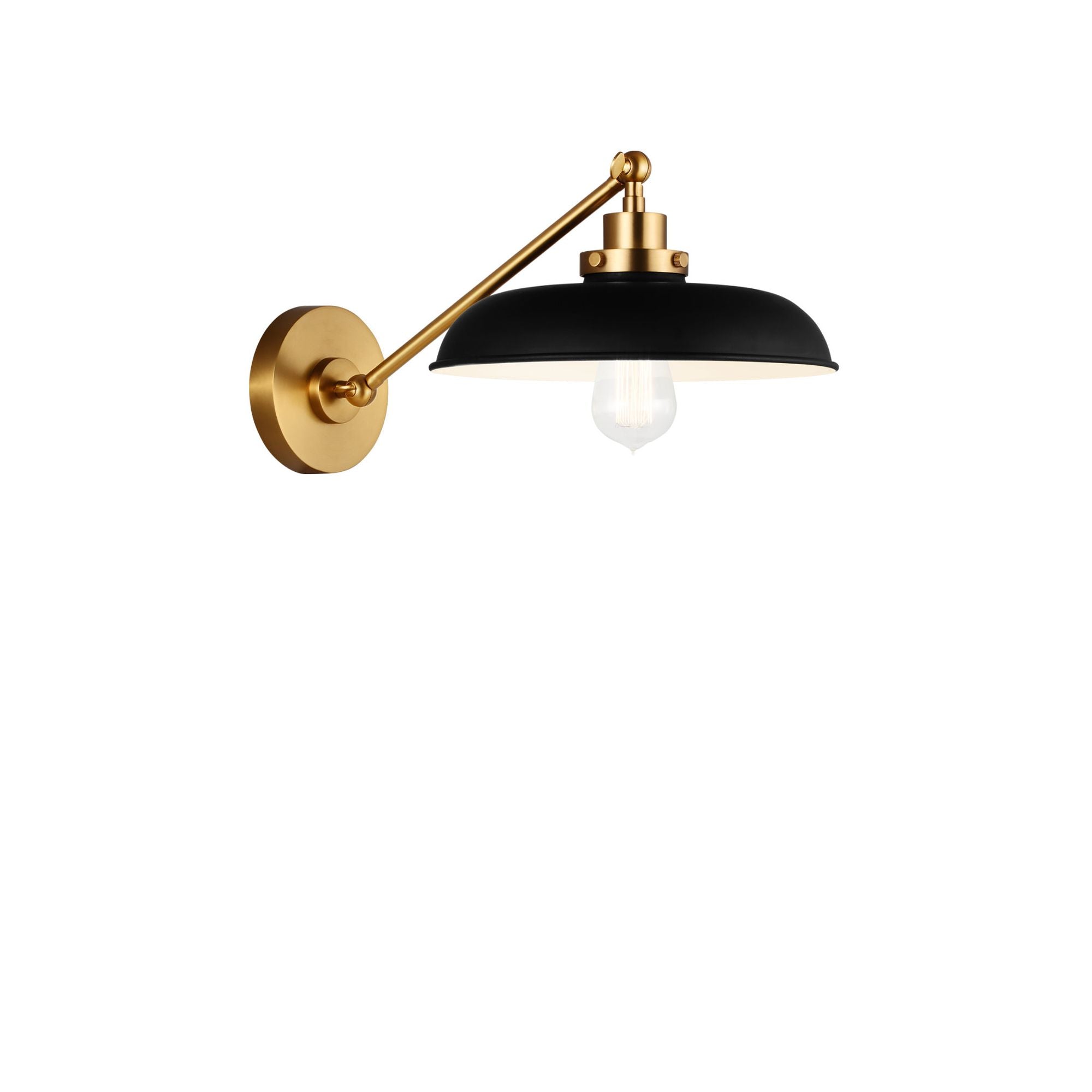 Chapman & Myers Wellfleet Single Arm Wide Task Sconce in Midnight Black and Burnished Brass