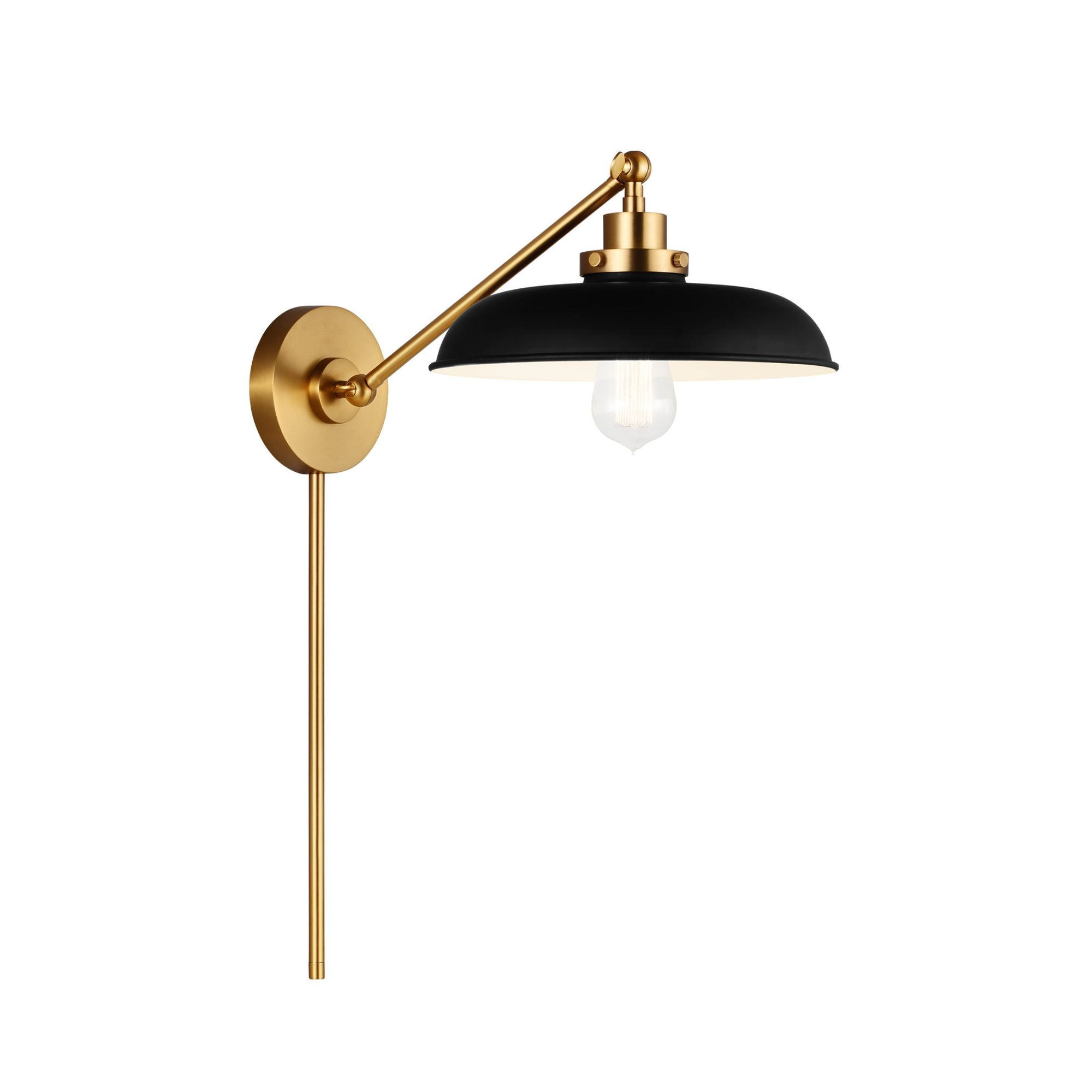 Chapman & Myers Wellfleet Single Arm Wide Task Sconce in Midnight Black and Burnished Brass