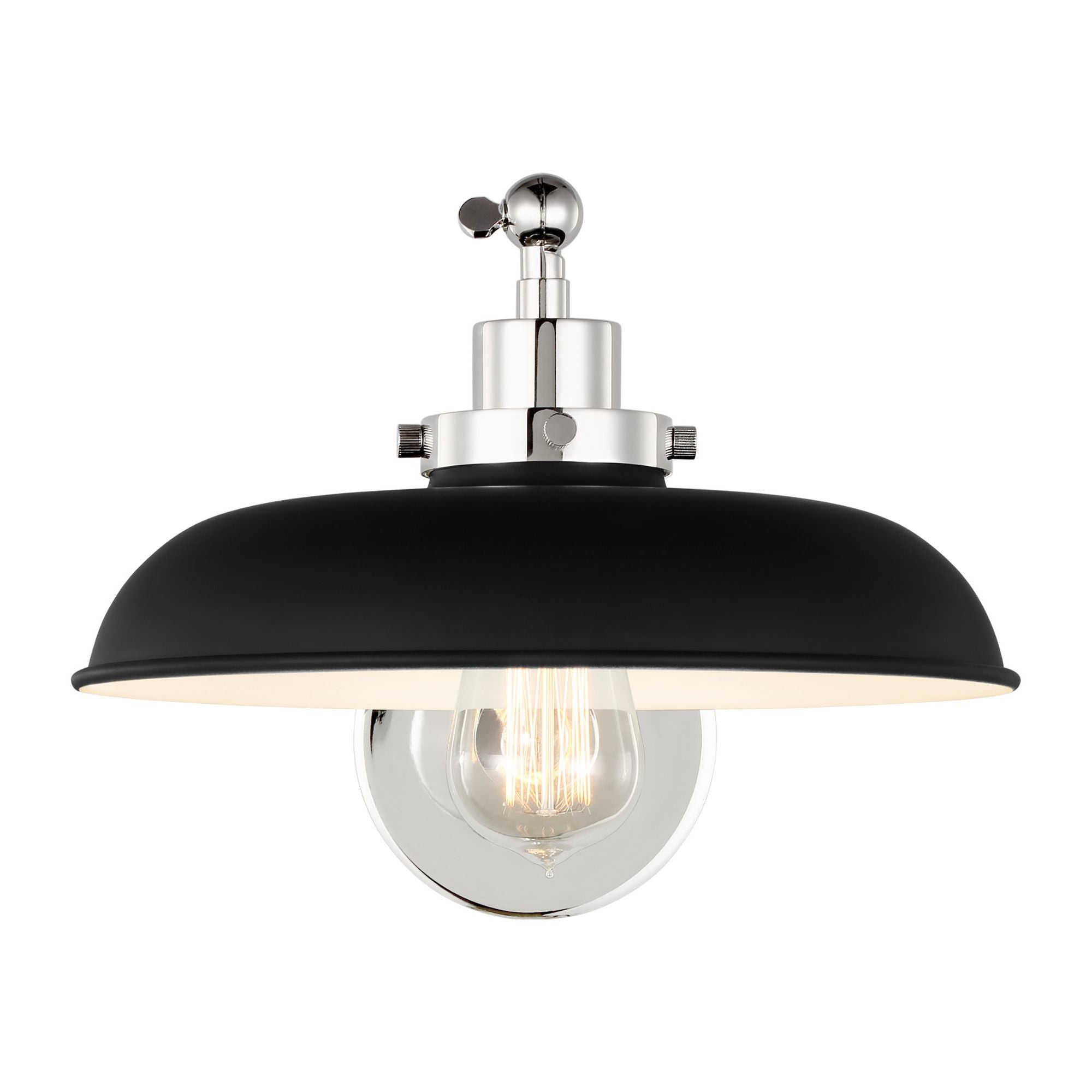 Chapman & Myers Wellfleet Single Arm Wide Task Sconce in Midnight Black and Polished Nickel
