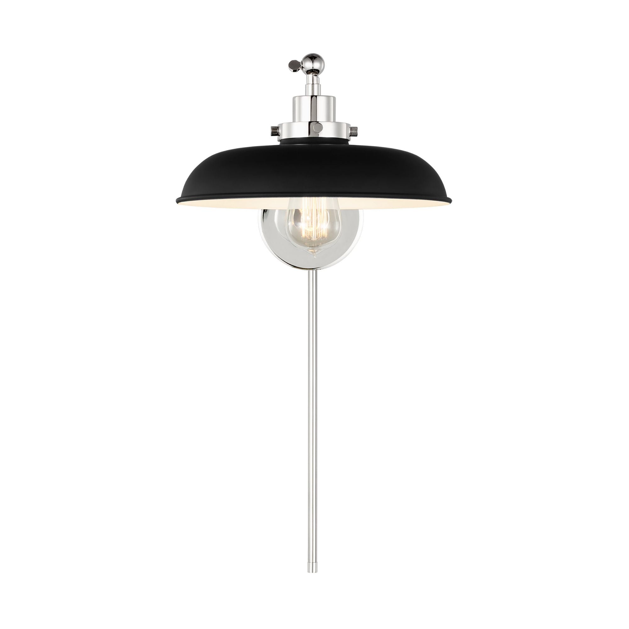 Chapman & Myers Wellfleet Single Arm Wide Task Sconce in Midnight Black and Polished Nickel
