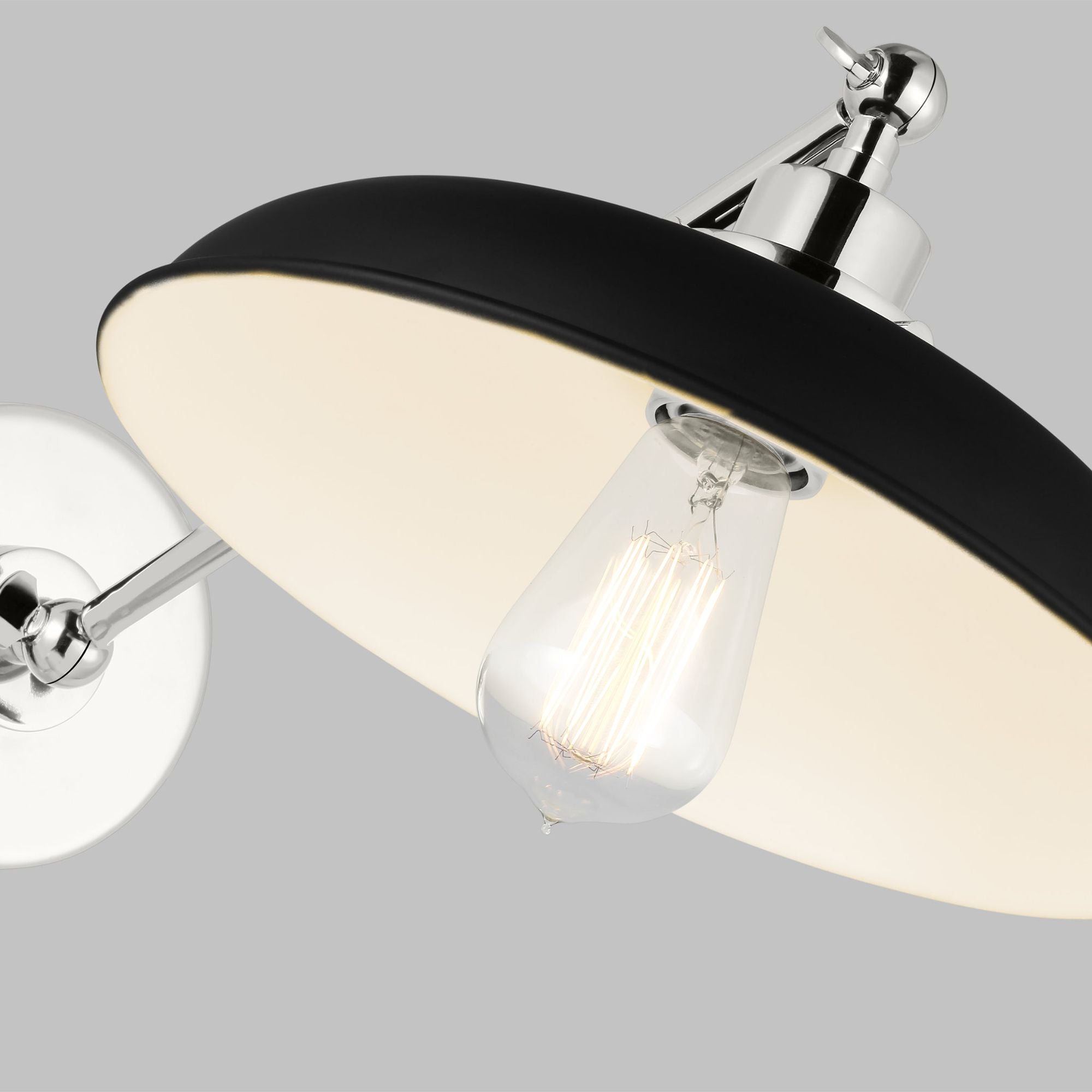 Chapman & Myers Wellfleet Single Arm Wide Task Sconce in Midnight Black and Polished Nickel