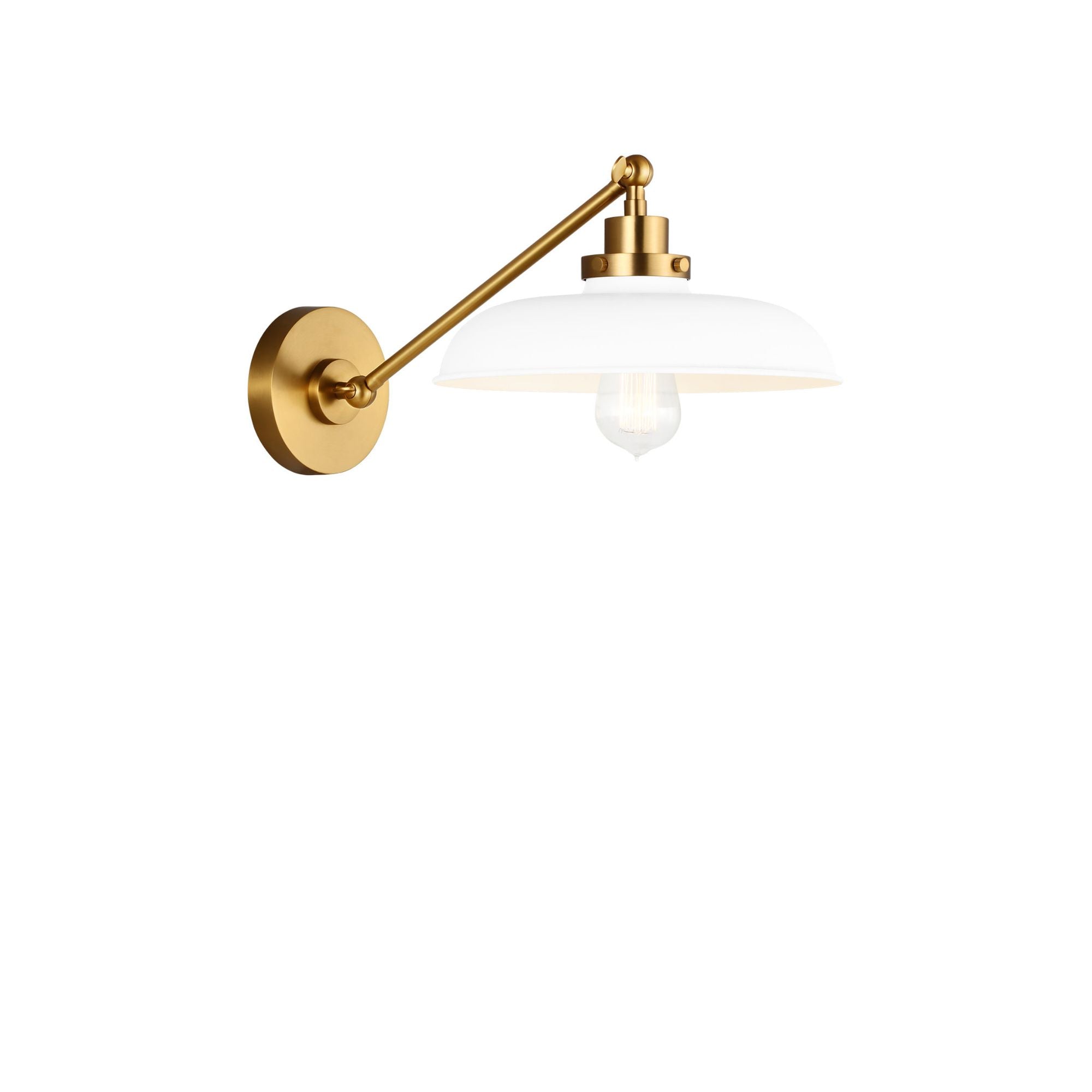 Chapman & Myers Wellfleet Single Arm Wide Task Sconce in Matte White and Burnished Brass
