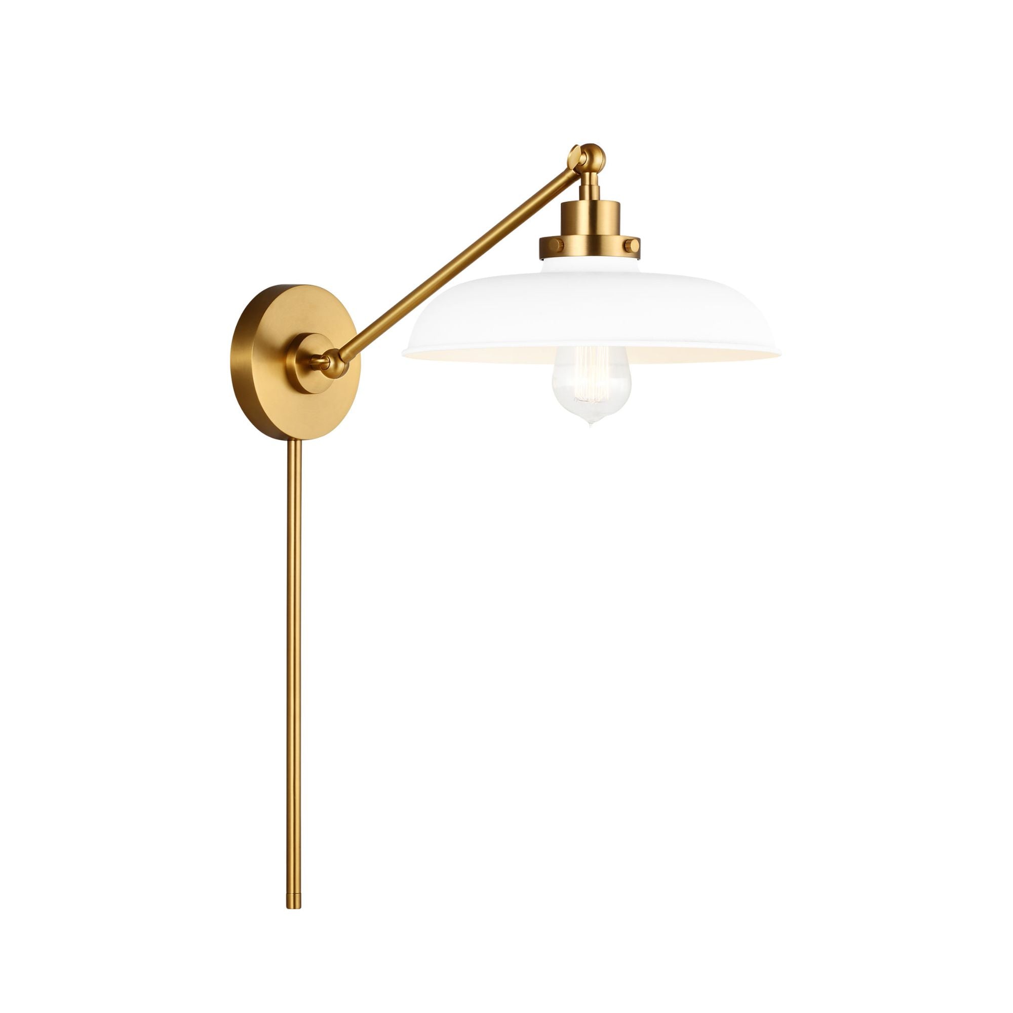 Chapman & Myers Wellfleet Single Arm Wide Task Sconce in Matte White and Burnished Brass