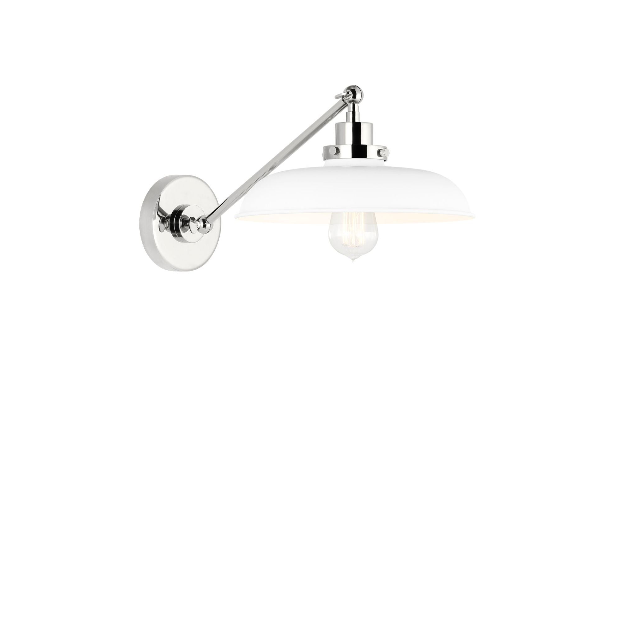 Chapman & Myers Wellfleet Single Arm Wide Task Sconce in Matte White and Polished Nickel
