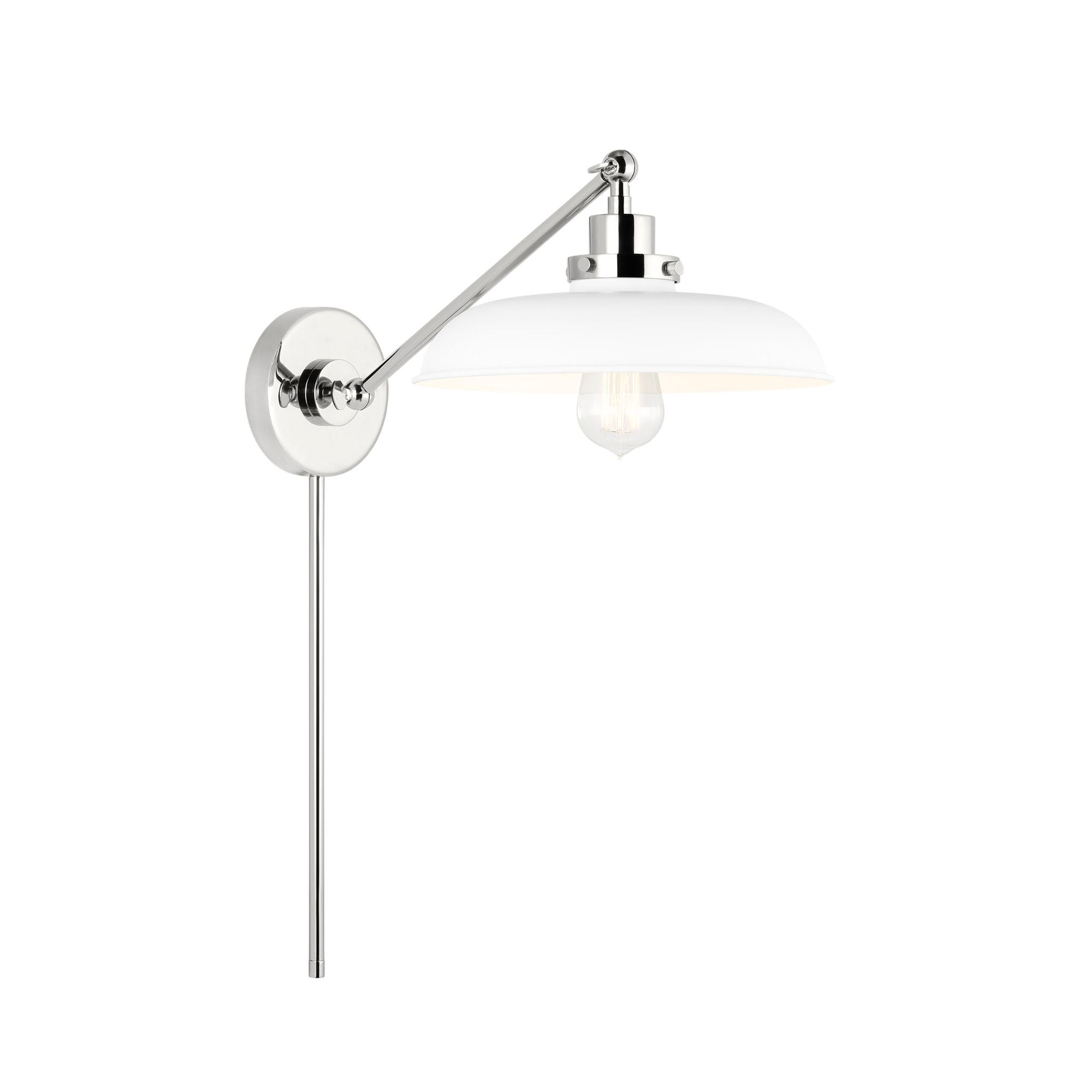 Chapman & Myers Wellfleet Single Arm Wide Task Sconce in Matte White and Polished Nickel