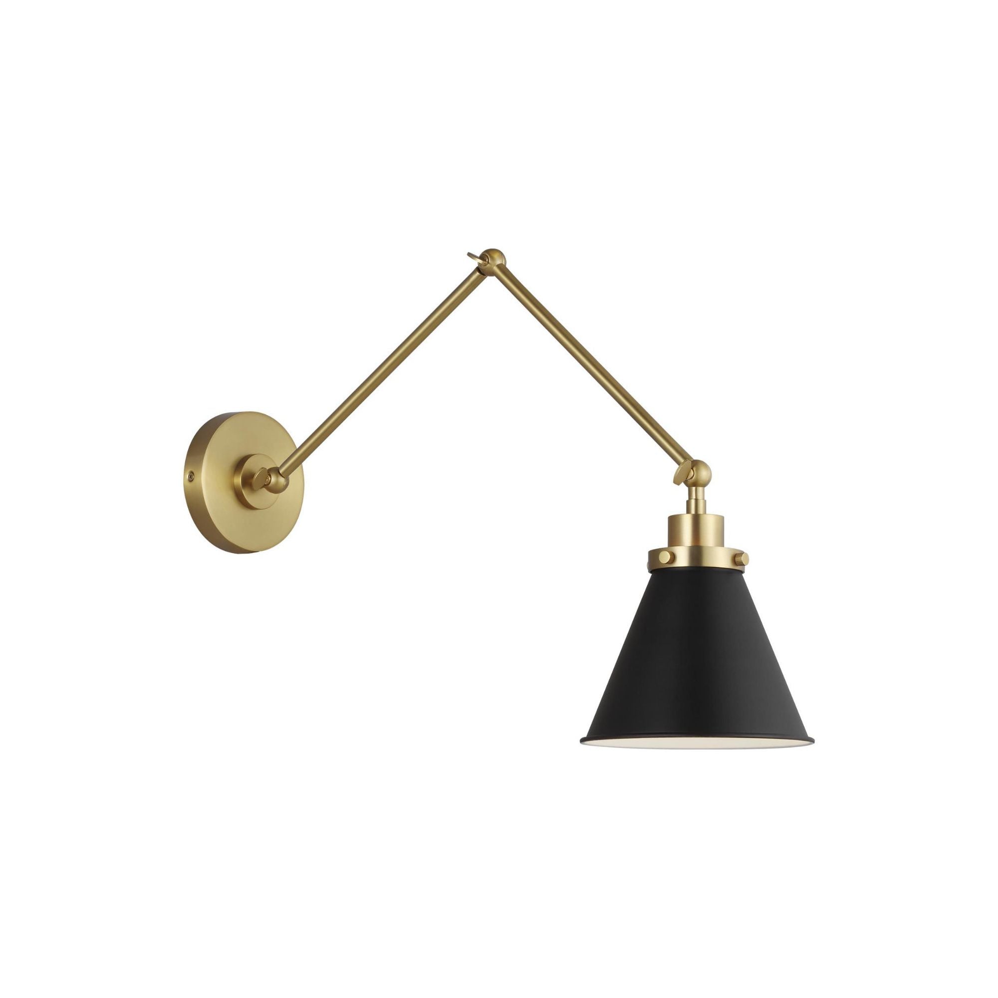 Chapman & Myers Wellfleet Double Arm Cone Task Sconce in Midnight Black and Burnished Brass